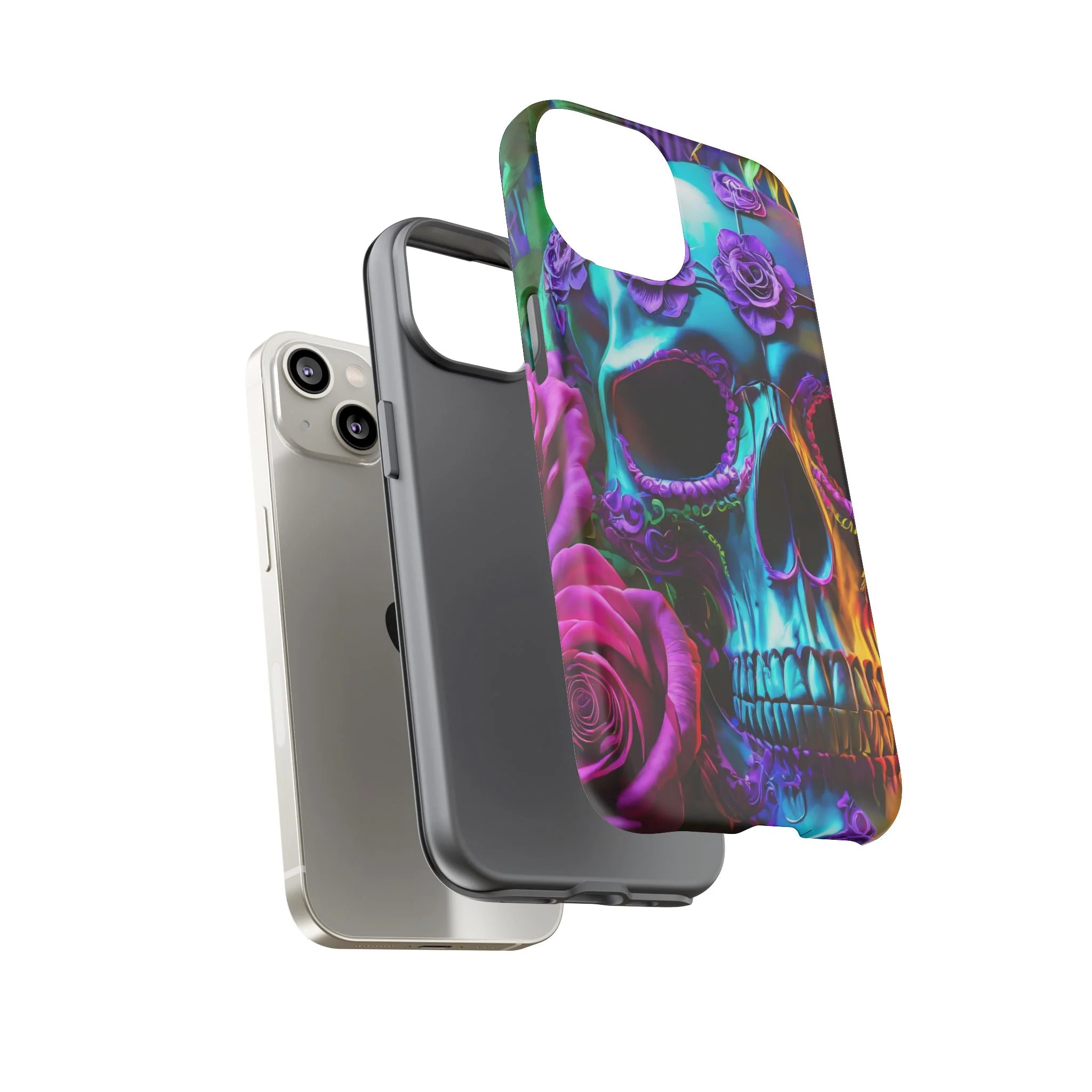 Neon Skull and Roses Vibrant Tough Phone Case - Image 57