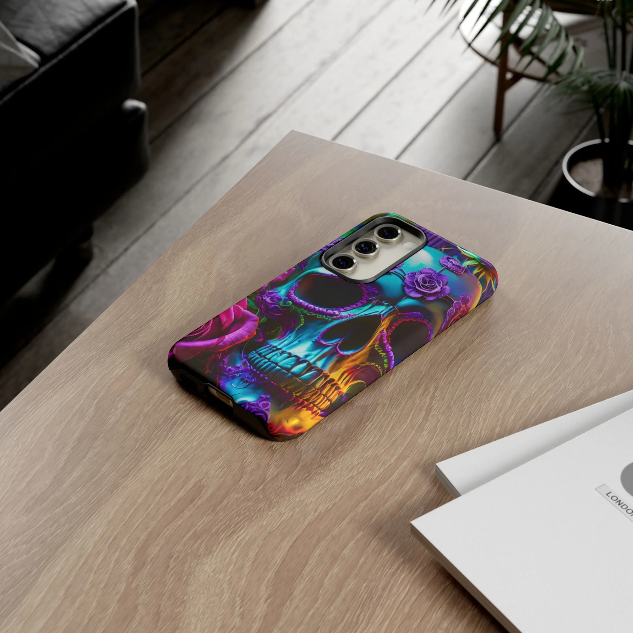 Neon Skull and Roses Vibrant Tough Phone Case - Image 61