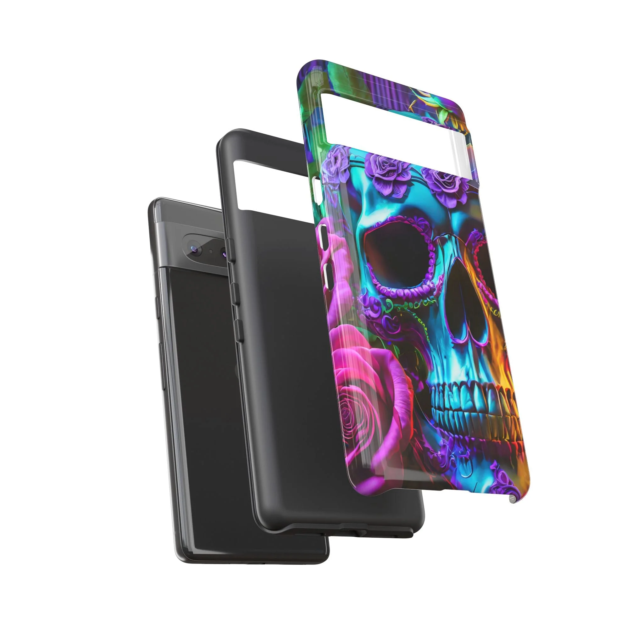 Neon Skull and Roses Vibrant Tough Phone Case - Image 66