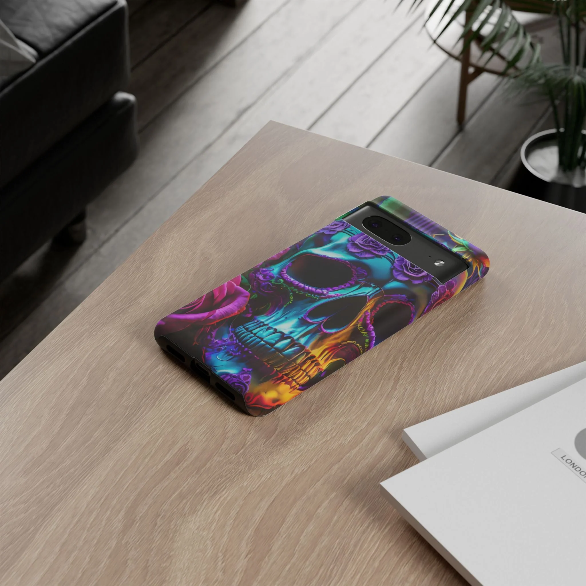 Neon Skull and Roses Vibrant Tough Phone Case - Image 70
