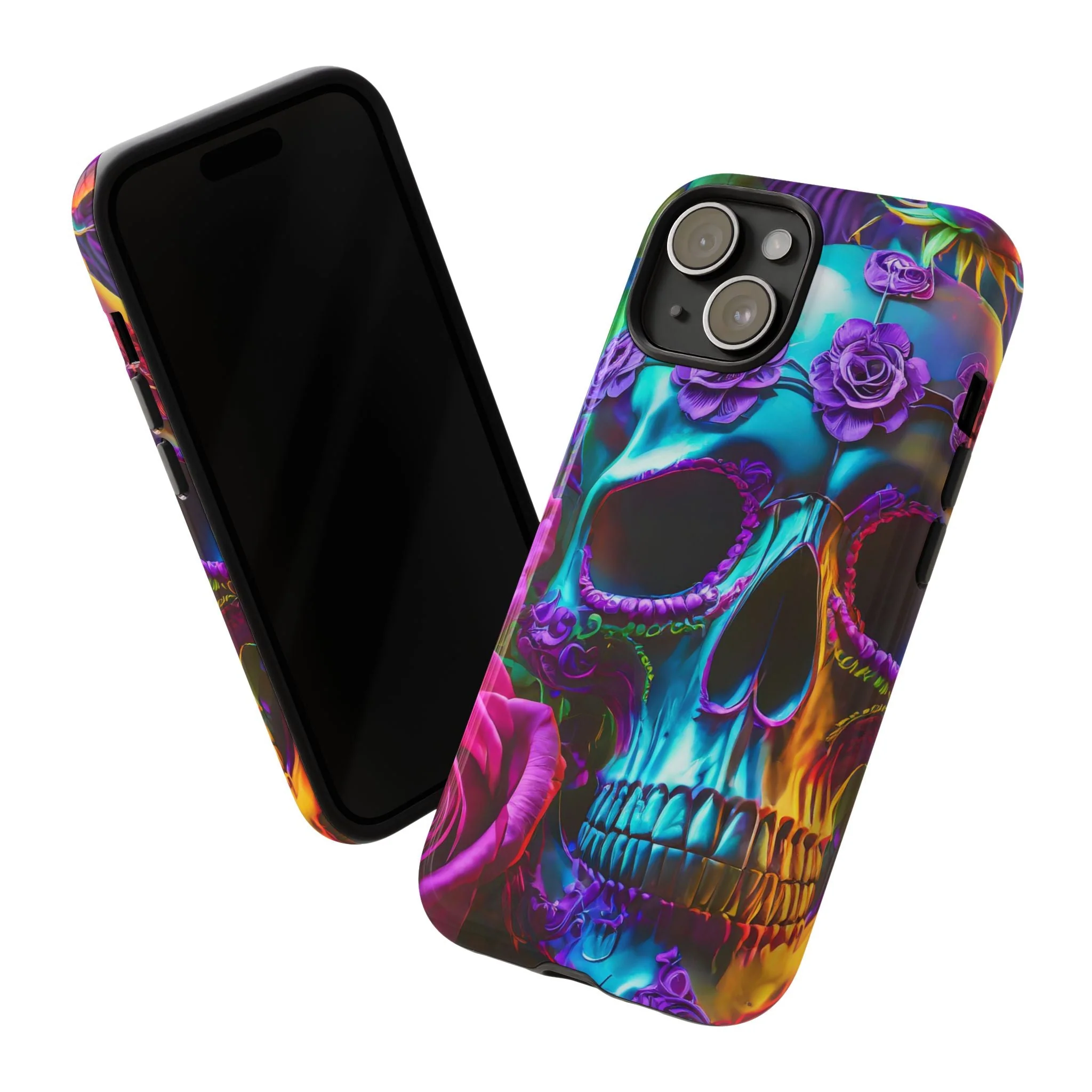 Neon Skull and Roses Vibrant Tough Phone Case - Image 71