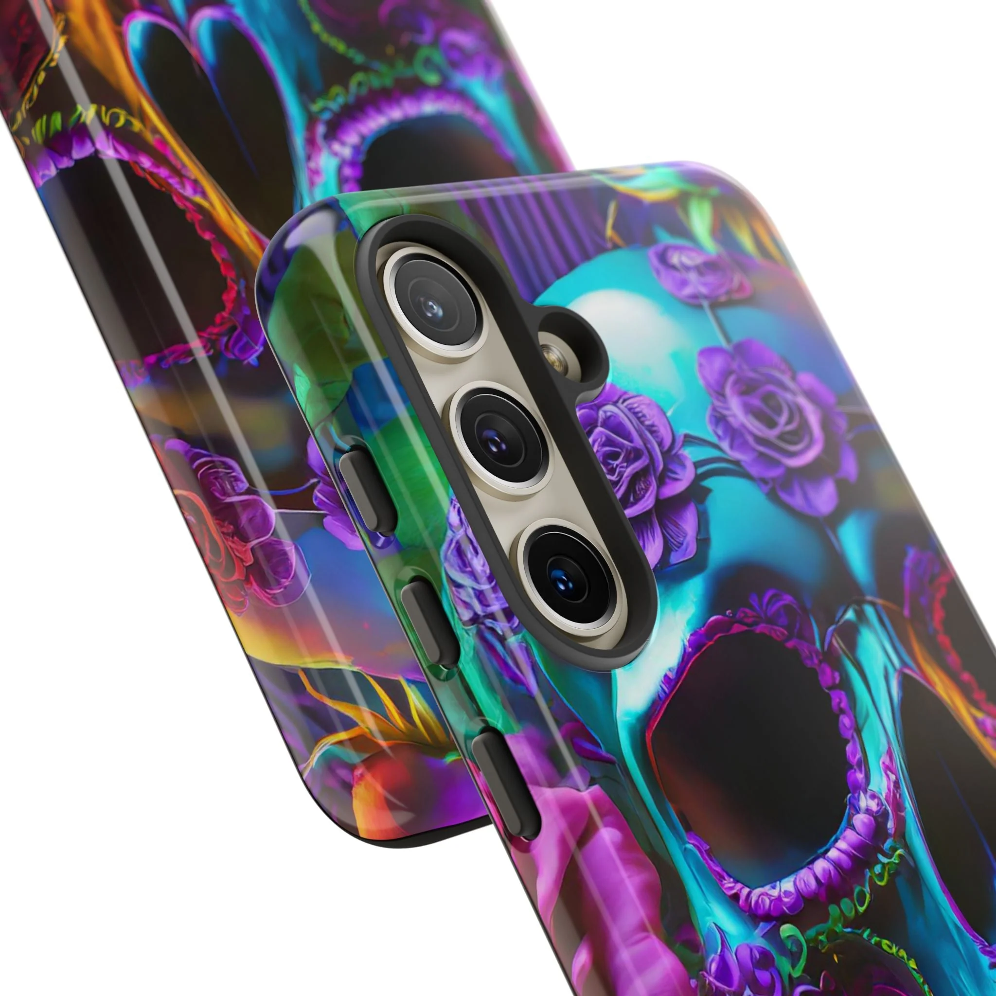 Neon Skull and Roses Vibrant Tough Phone Case - Image 75