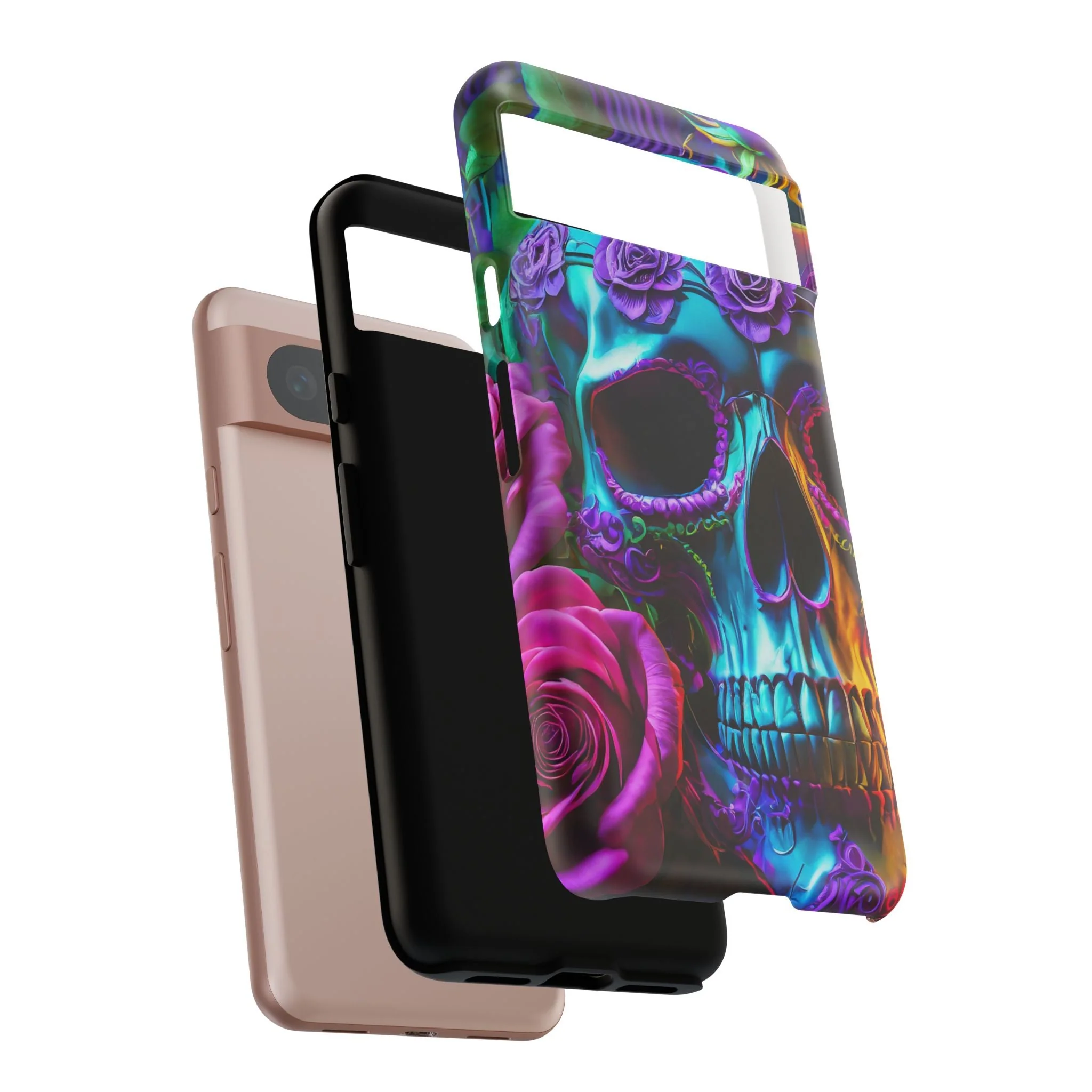 Neon Skull and Roses Vibrant Tough Phone Case - Image 86