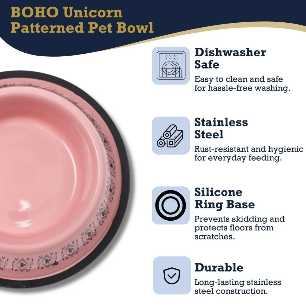 Non-Skid Boho Stainless Steel Dog Bowl – with Whimsical Unicorn Design, Silicone Base for Medium Dogs – 24oz - Image 15