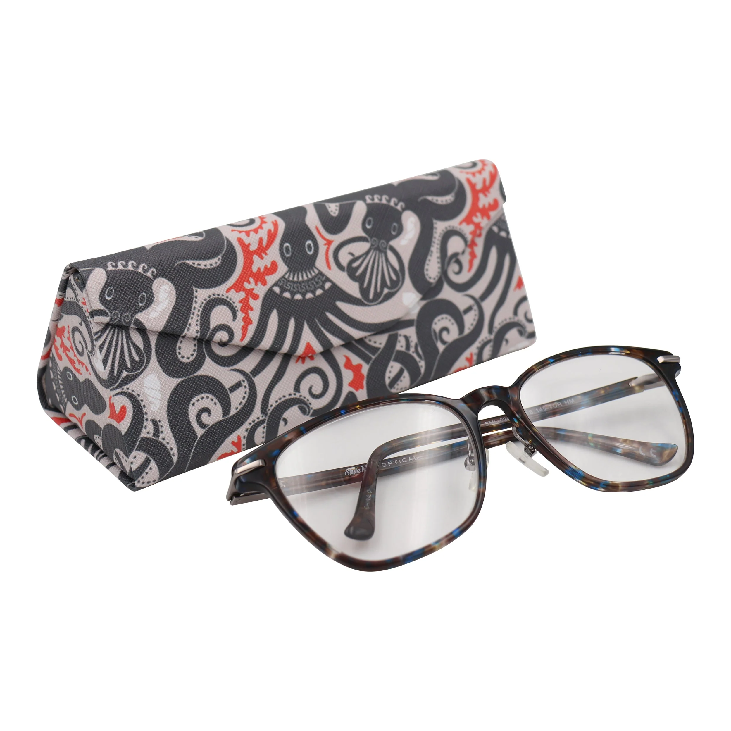 Octopus Print Glasses Case - Vegan Leather Magic Folding Hardcase - Image 3