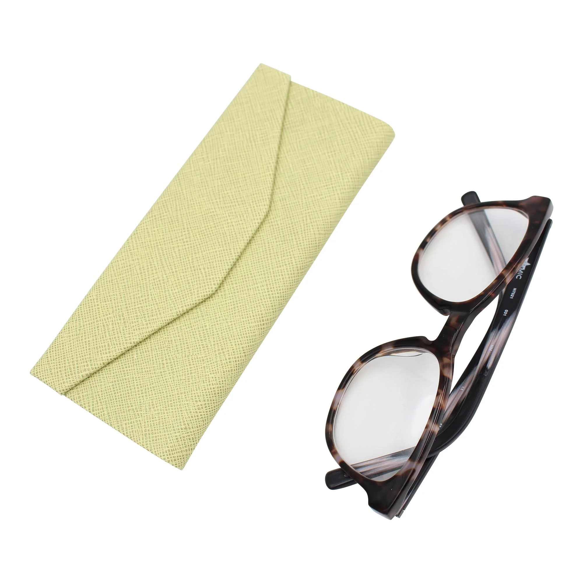 Olive Solid Color Glasses Case - Vegan Leather Magic Folding Hardcase - Image 2