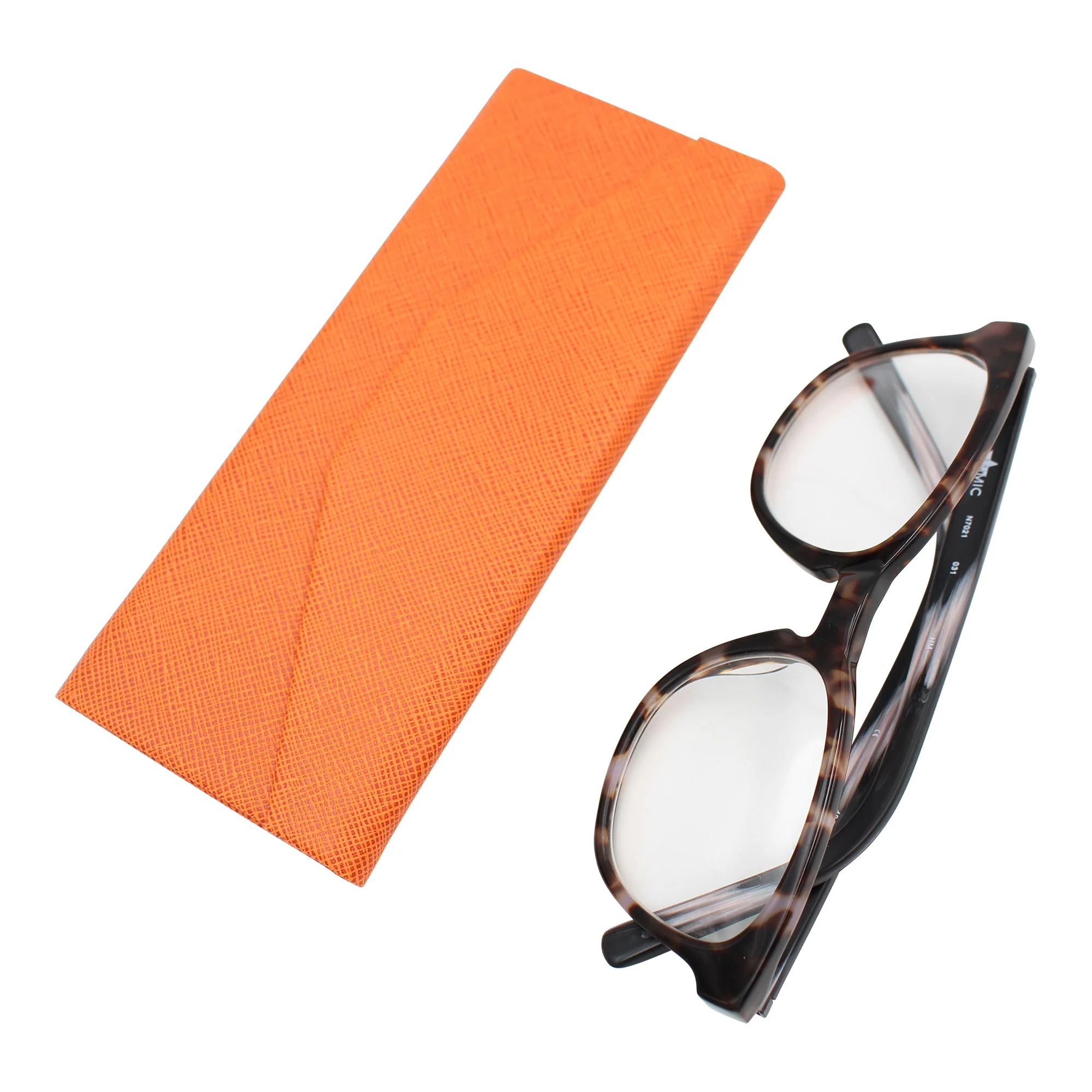 Orange Solid Color Glasses Case - Vegan Leather Magic Folding Hardcase - Image 3
