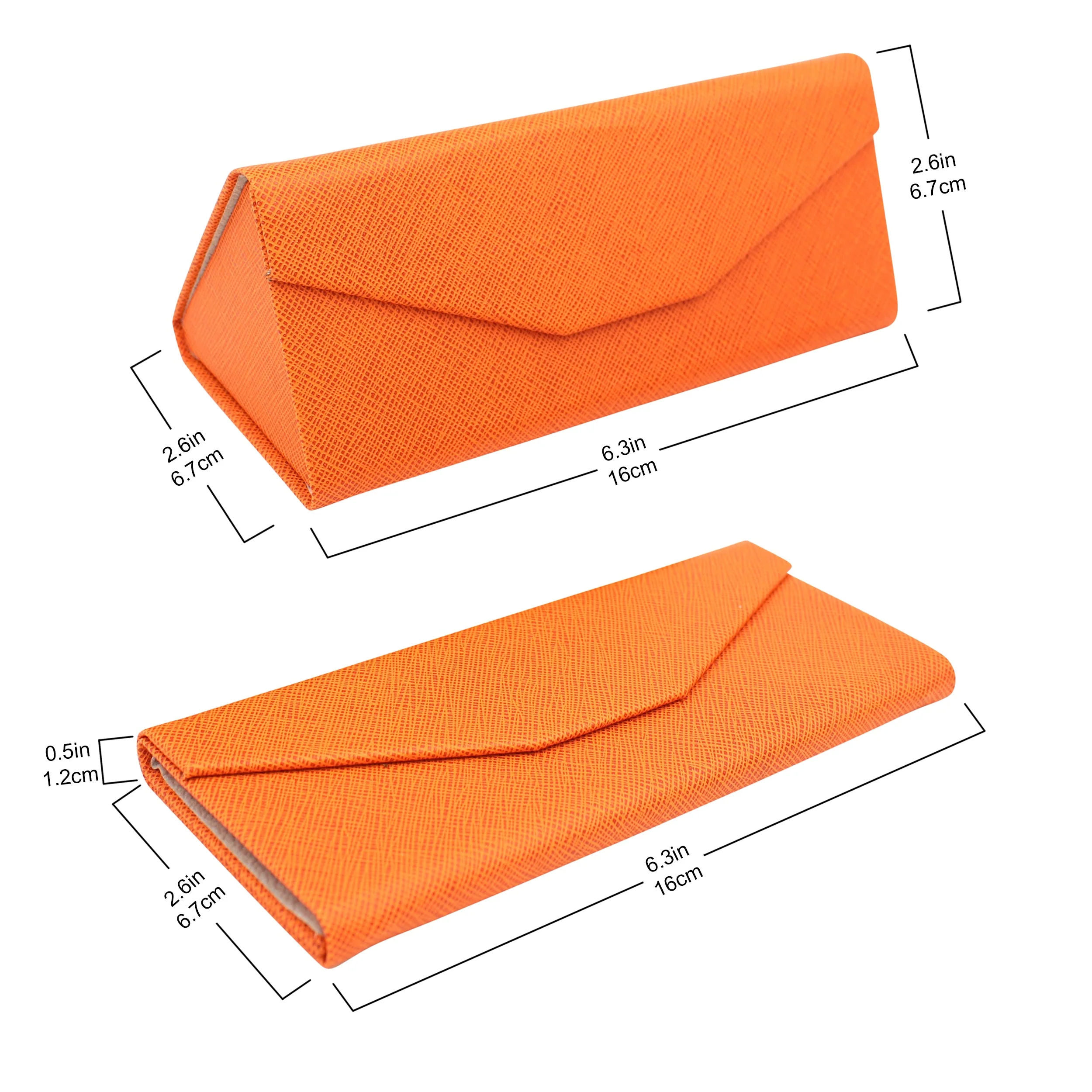 Orange Solid Color Glasses Case - Vegan Leather Magic Folding Hardcase - Image 4