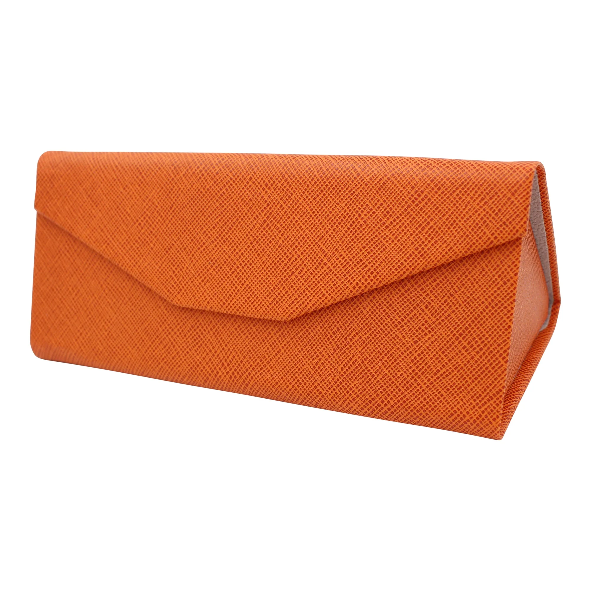 Orange Solid Color Glasses Case - Vegan Leather Magic Folding Hardcase - Image 5