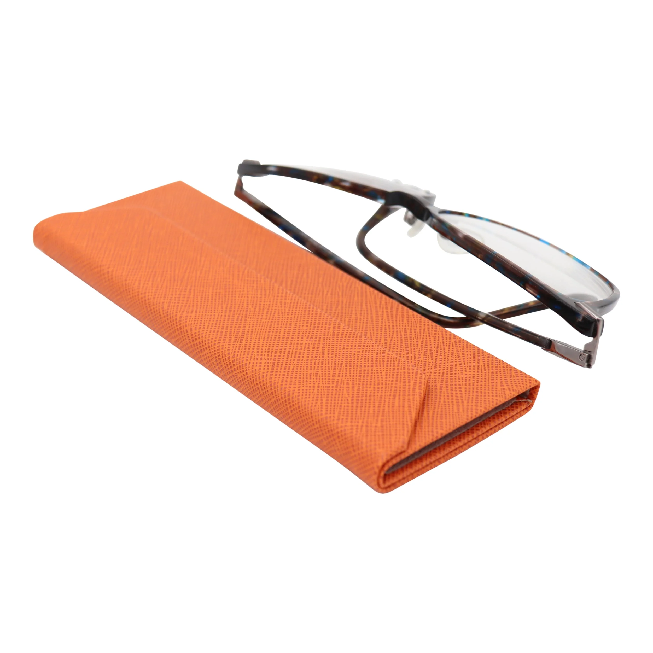 Orange Solid Color Glasses Case - Vegan Leather Magic Folding Hardcase - Image 6