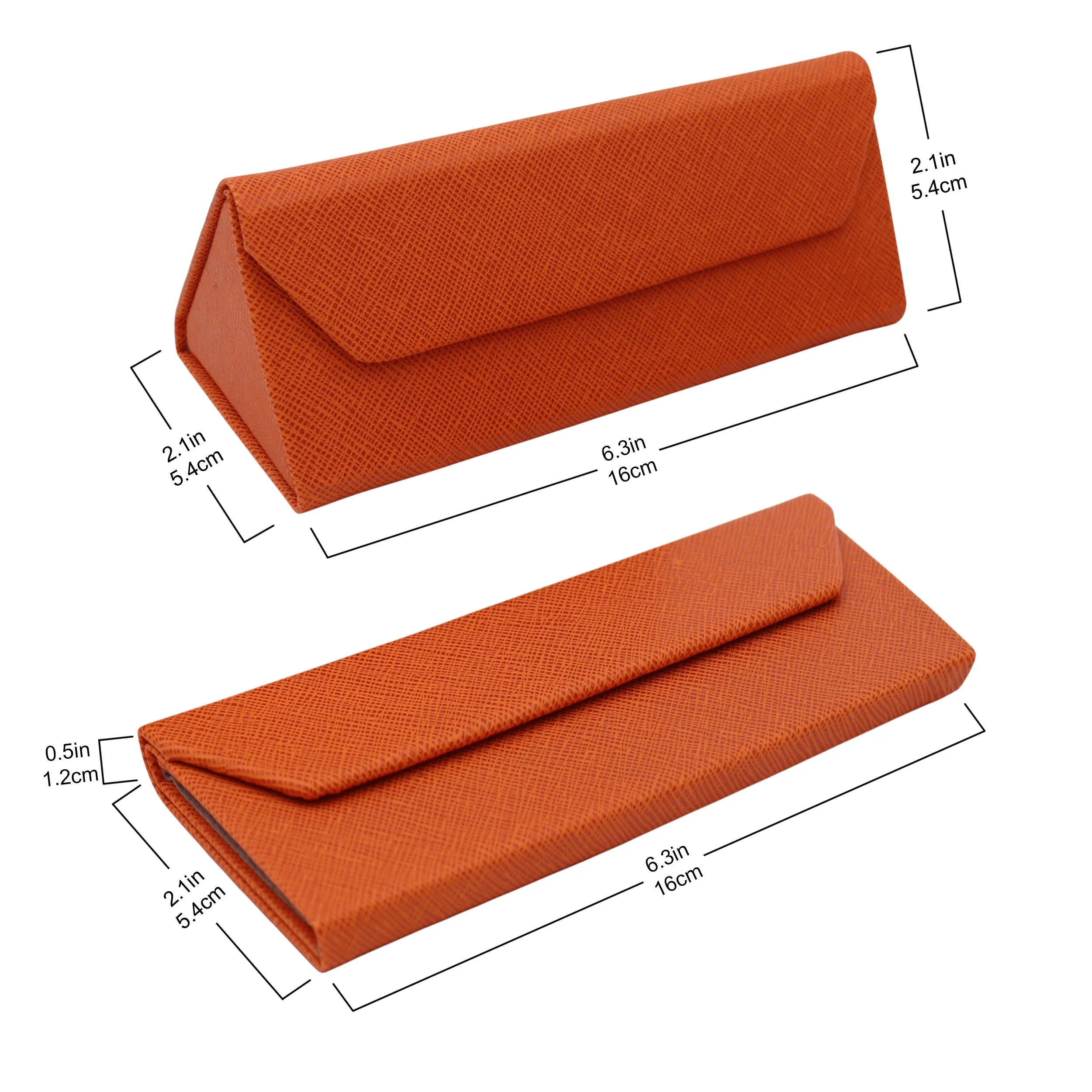 Orange Solid Color Glasses Case - Vegan Leather Magic Folding Hardcase - Image 7
