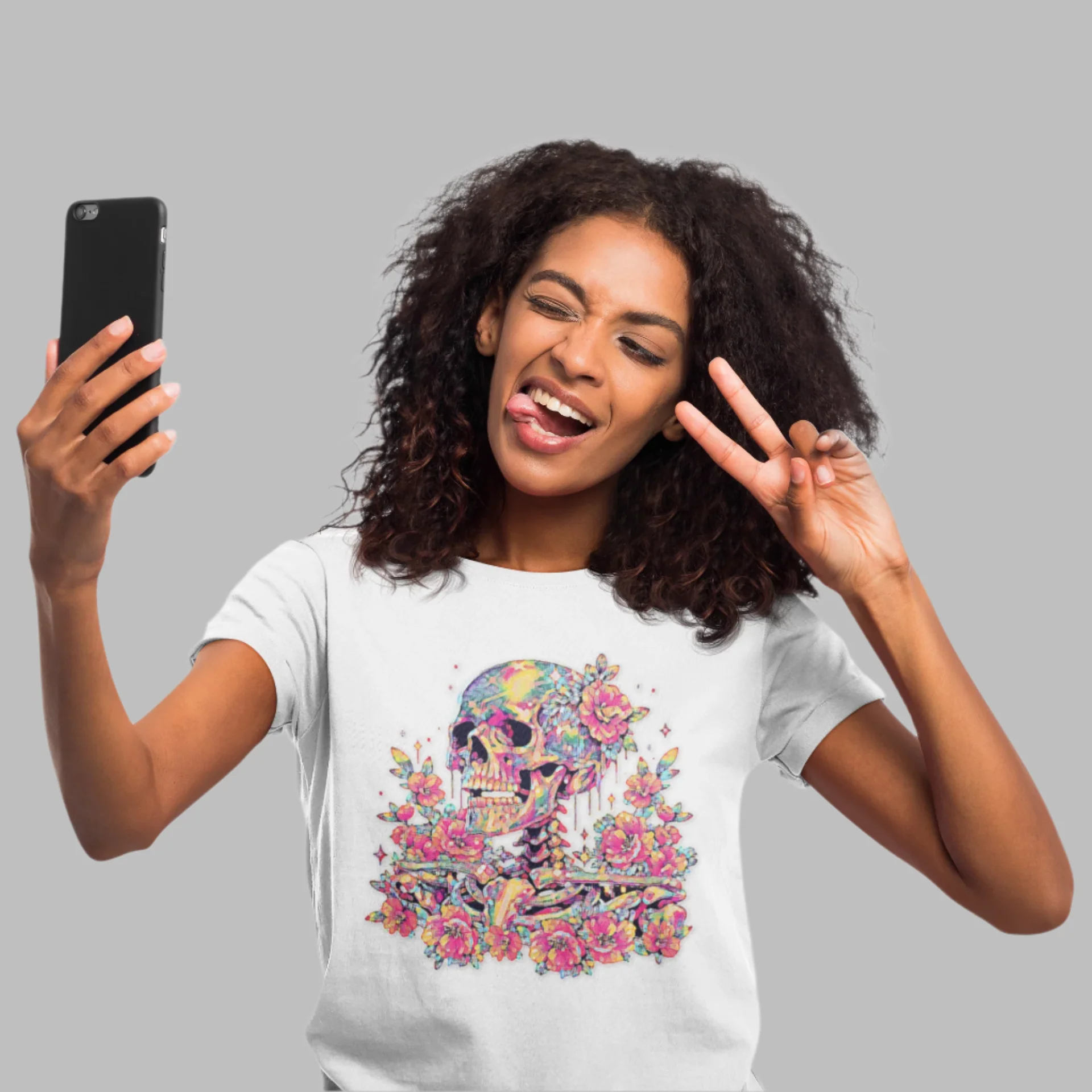 Painted Colorful Skull Graphic Tee - Image 3