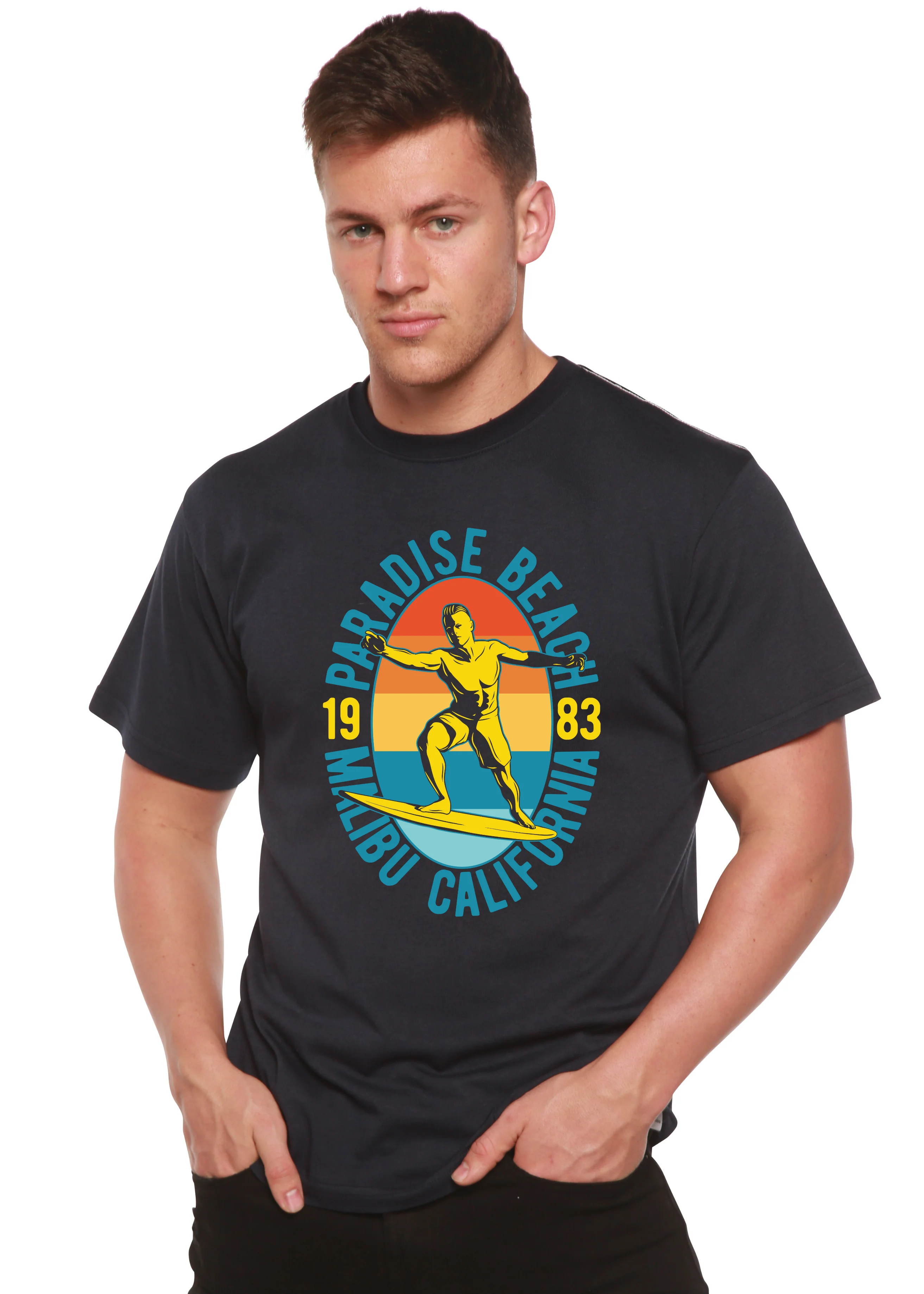 Paradise Beach 1983 Men's Bamboo Viscose/Organic Cotton Short Sleeve Graphic T-Shirt - Image 3