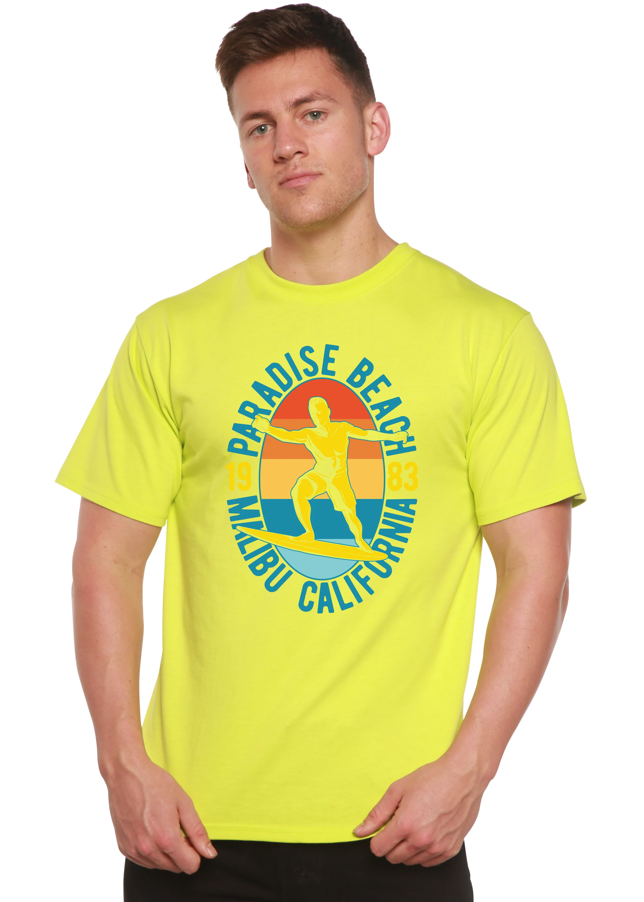 Paradise Beach 1983 Men's Bamboo Viscose/Organic Cotton Short Sleeve Graphic T-Shirt - Image 8