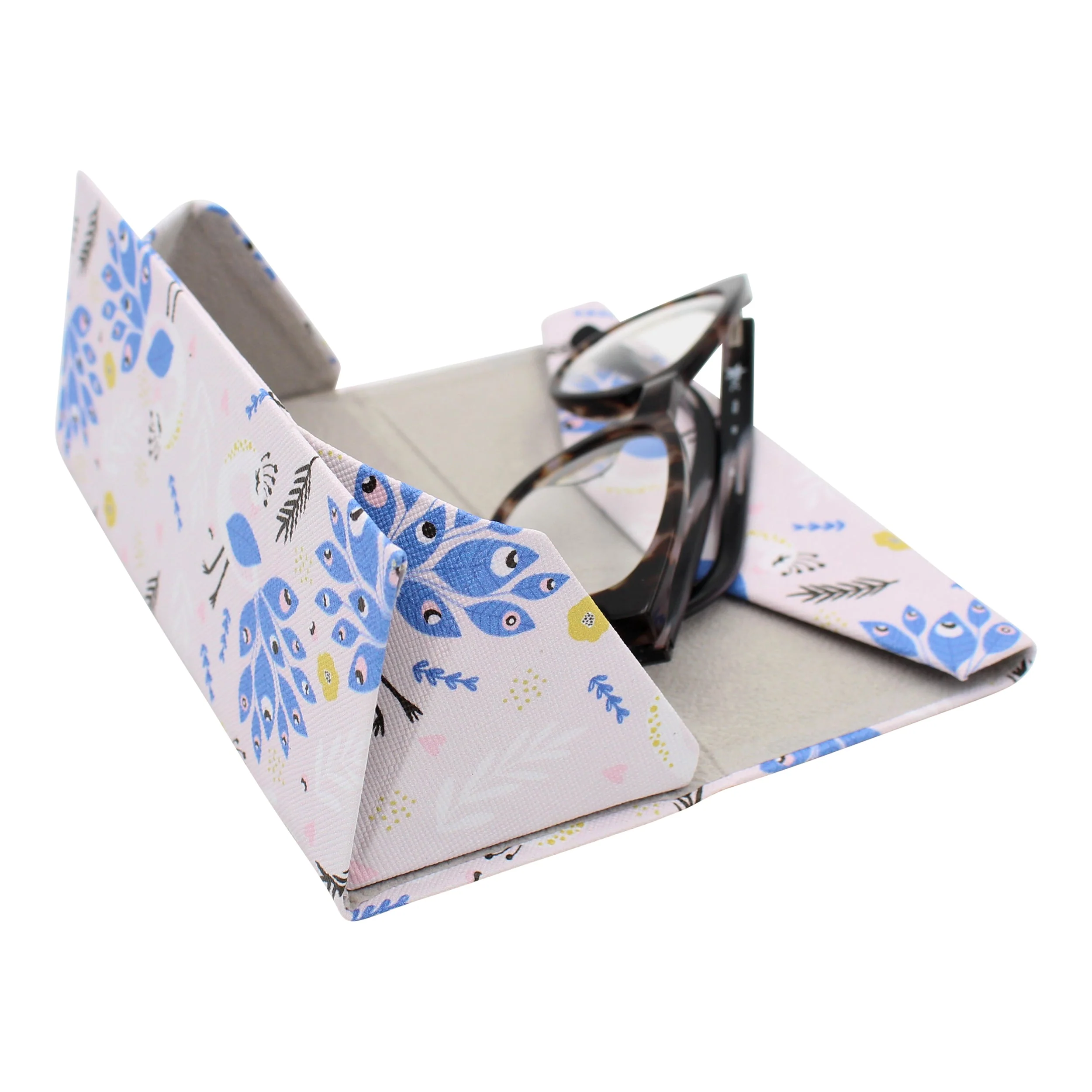 Peacock Print Glasses Case - Vegan Leather Magic Folding Hardcase - Image 5