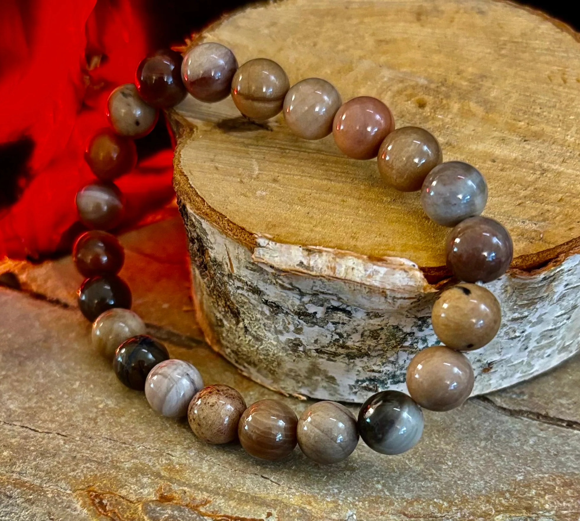 Petrified Wood Bracelet β 8mm Beads, Medium Wrists - Image 17