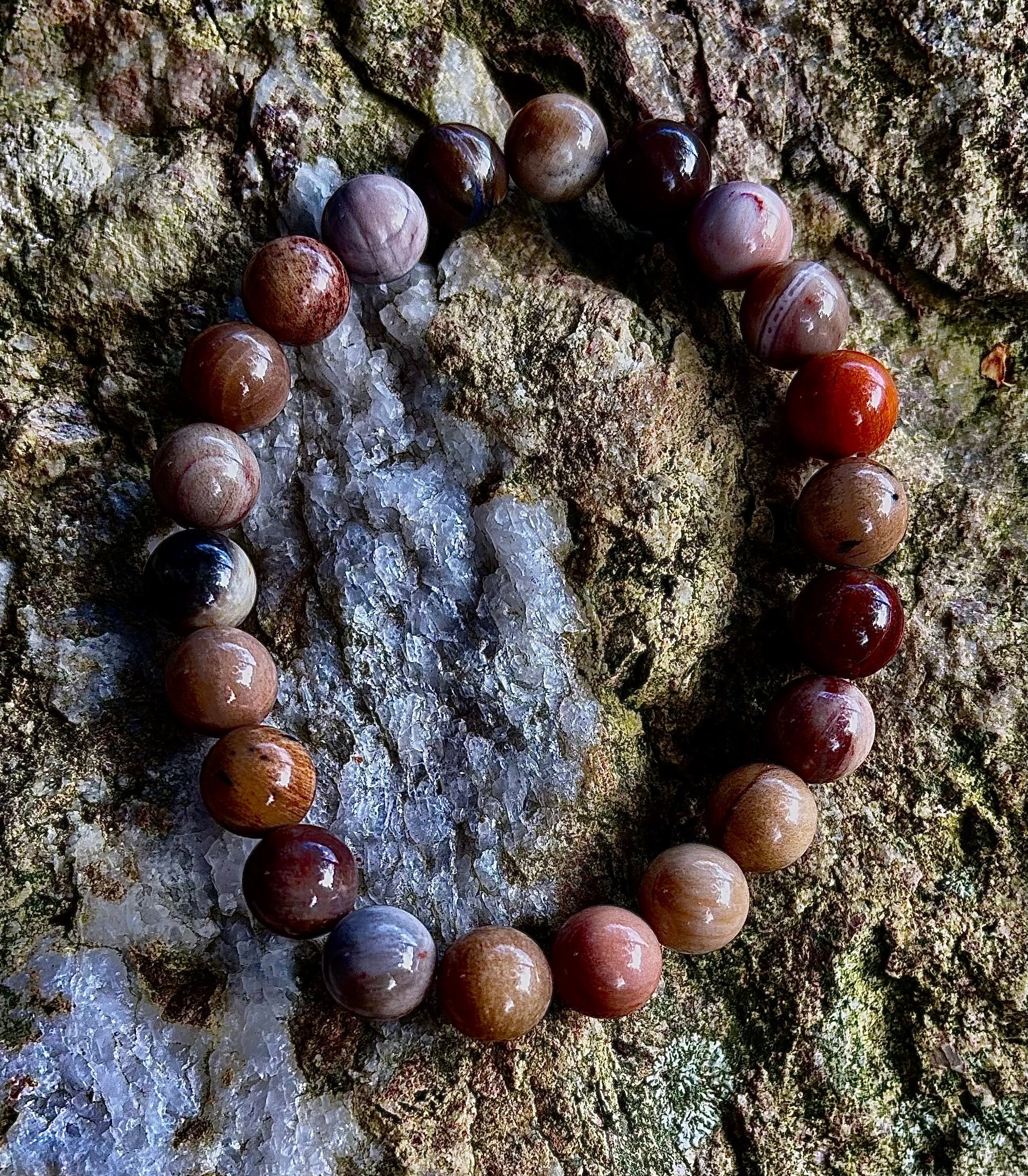 Petrified Wood Bracelet β 8mm Beads, Medium Wrists - Image 4
