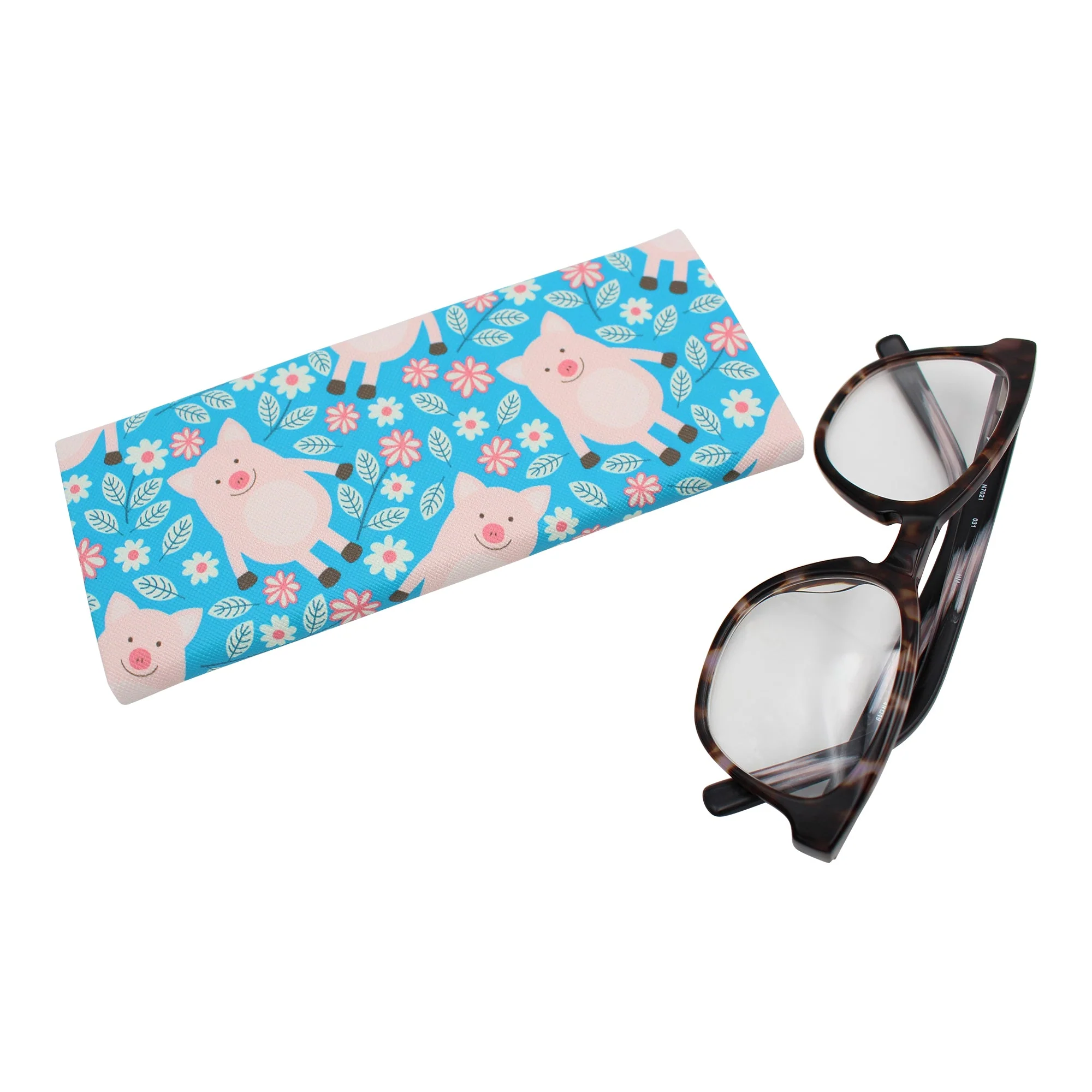 Pig Print Glasses Case - Vegan Leather Magic Folding Hardcase - Image 4