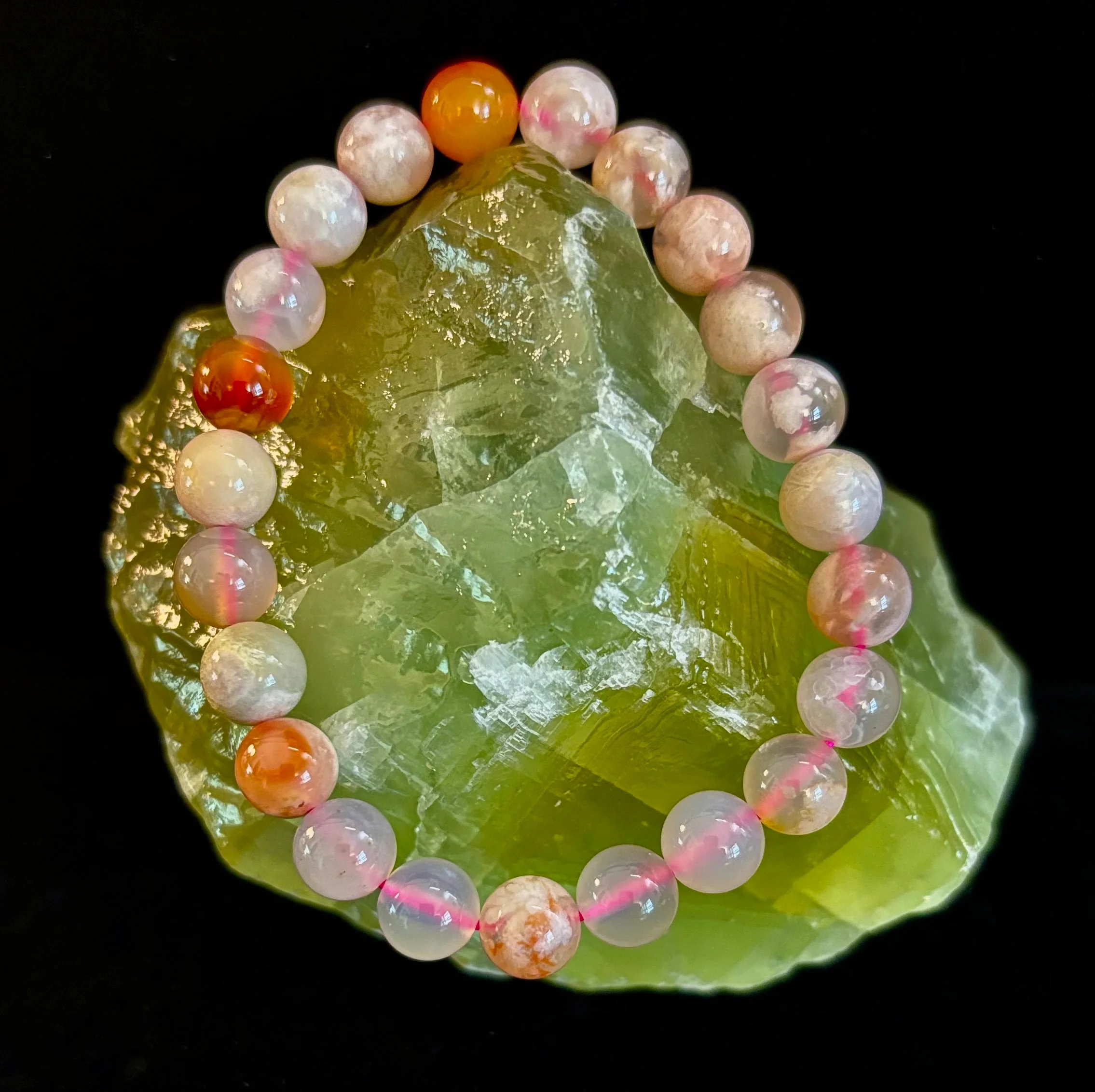 Pink Flower Agate (Cherry Agate) Bracelet – 8mm Beads, Small to Medium Wrists - Image 13