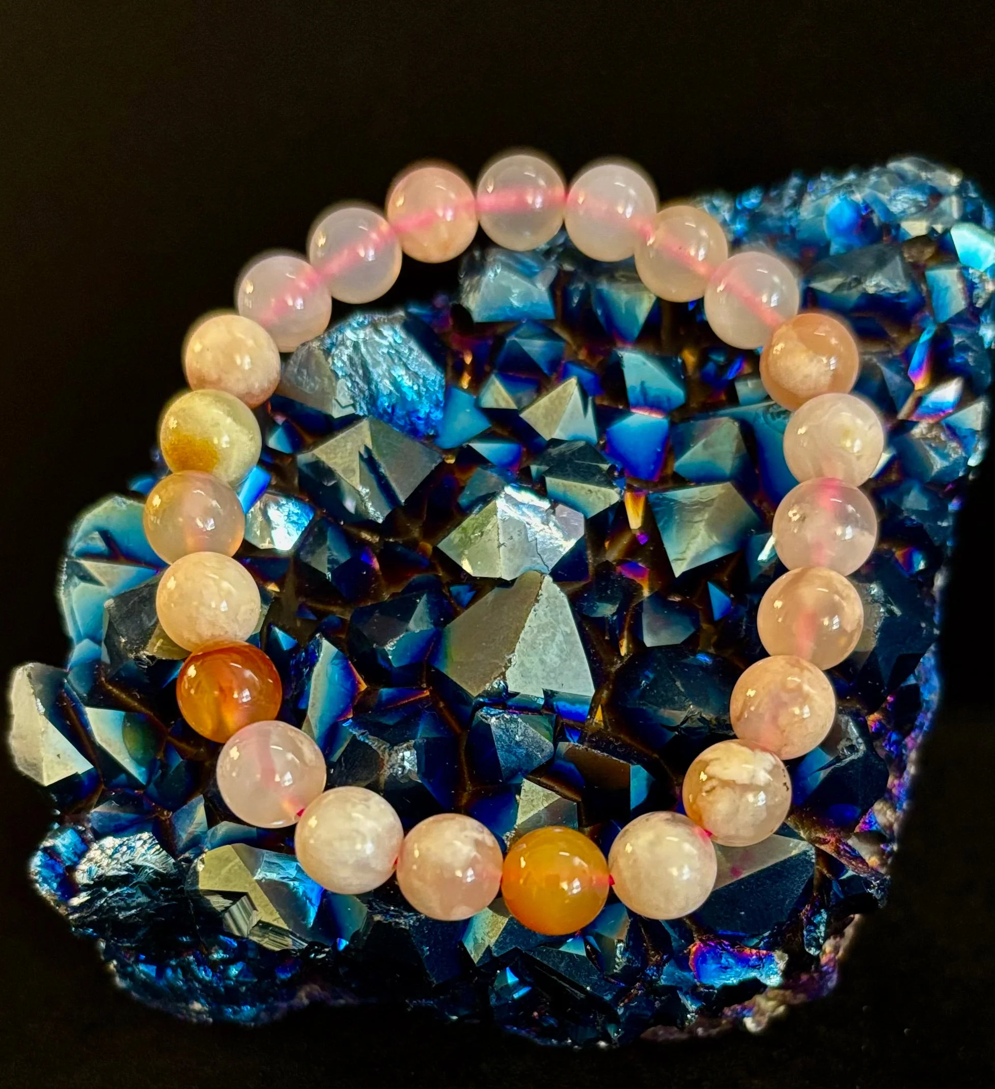 Pink Flower Agate (Cherry Agate) Bracelet – 8mm Beads, Small to Medium Wrists - Image 5