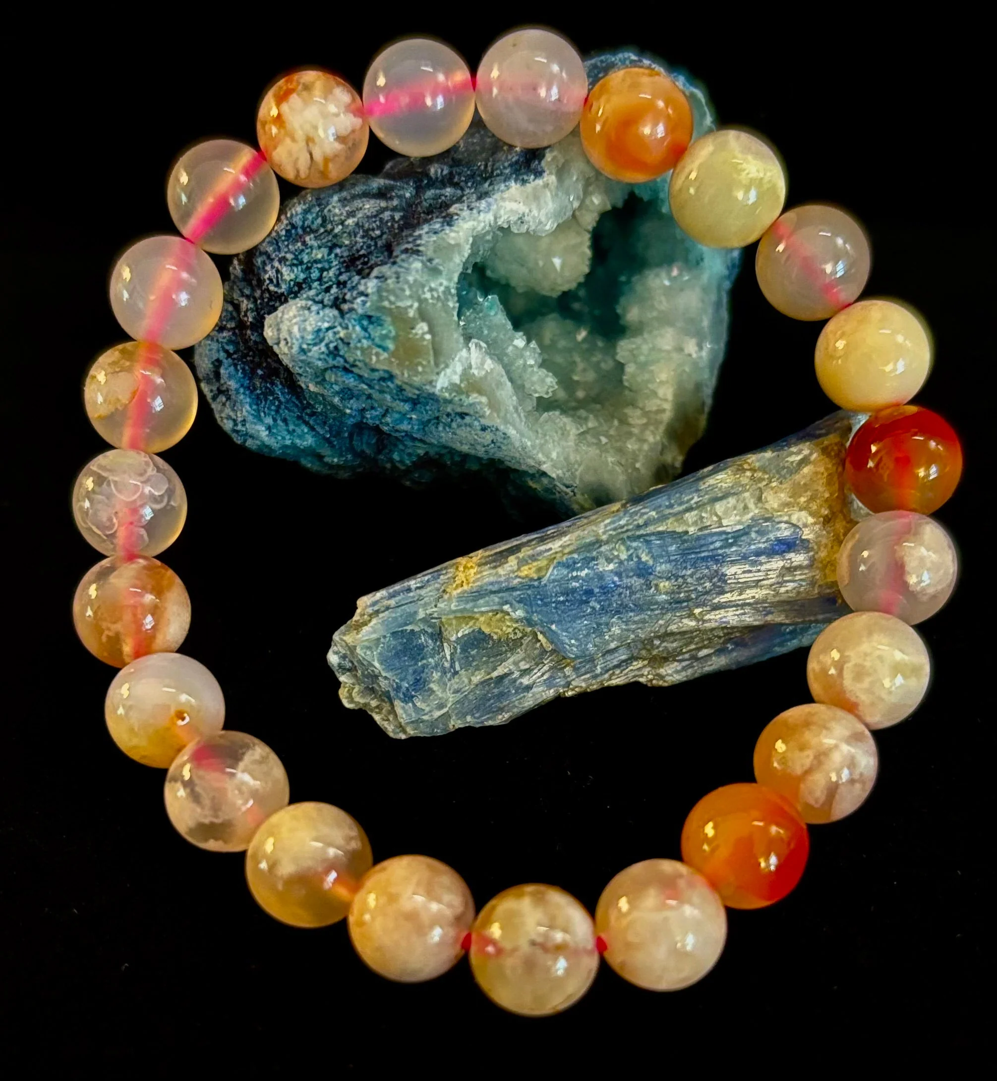 Pink Flower Agate (Cherry Agate) Bracelet – 8mm Beads, Small to Medium Wrists - Image 7
