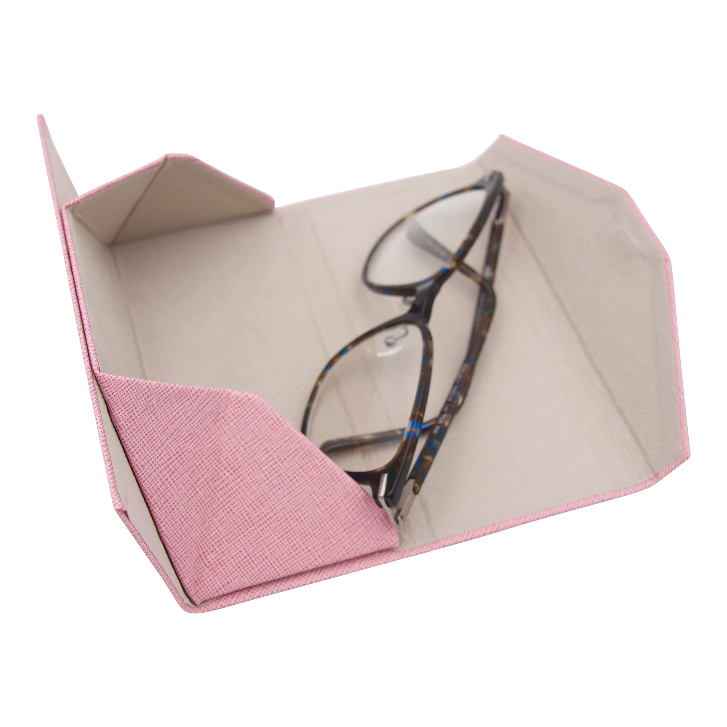 Pink Solid Color Glasses Case - Vegan Leather Magic Folding Hardcase - Image 5