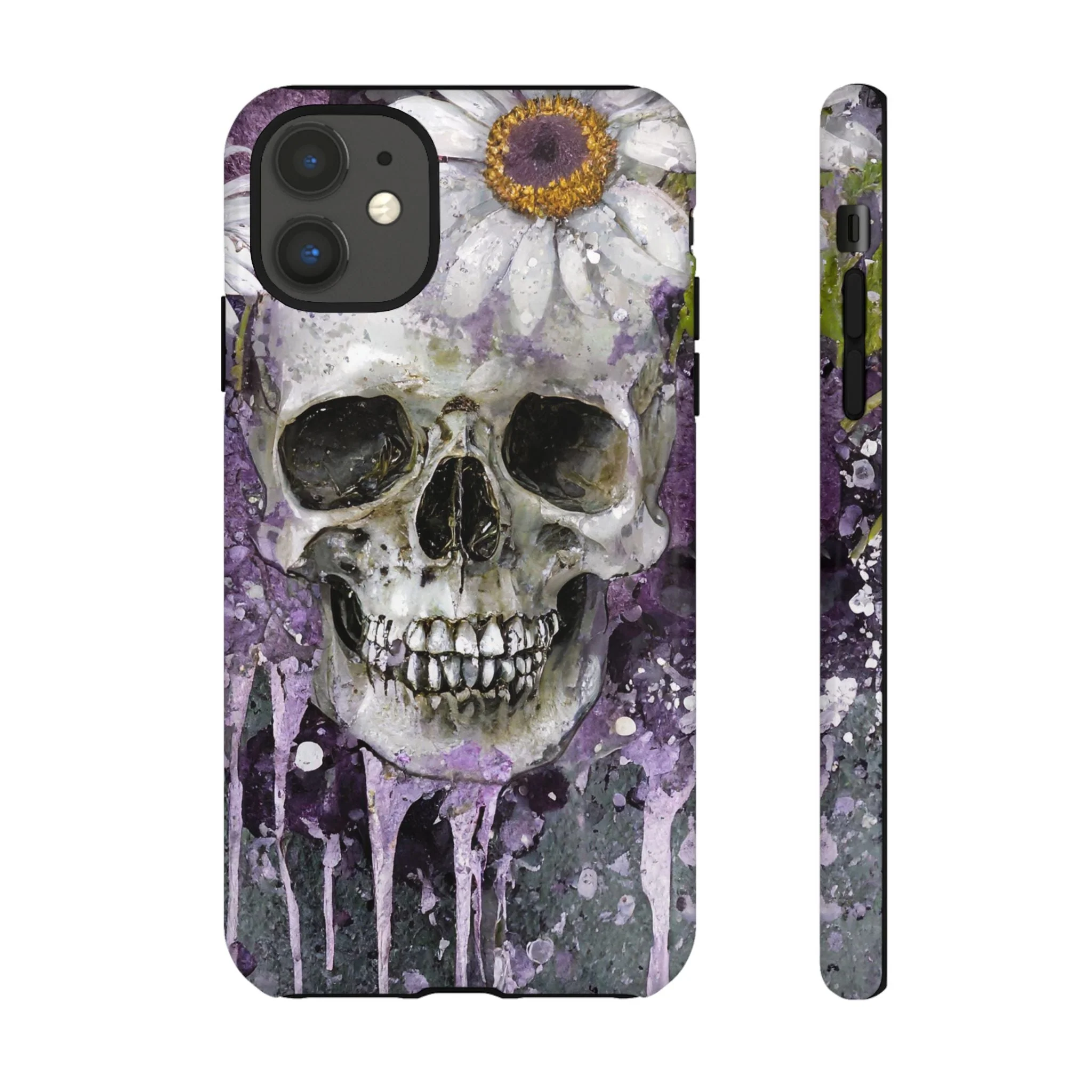 Plum Skull and Daisy Tough Phone Case - Image 11