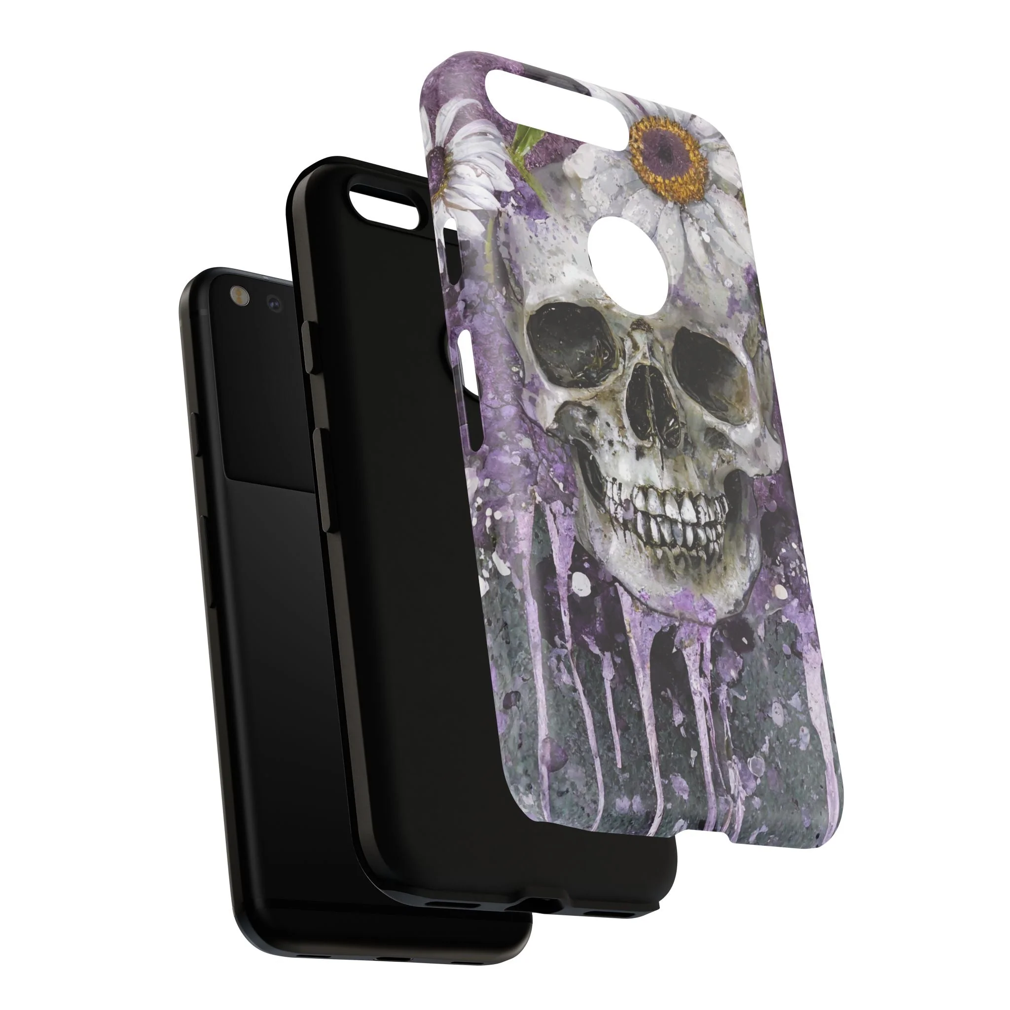 Plum Skull and Daisy Tough Phone Case - Image 126