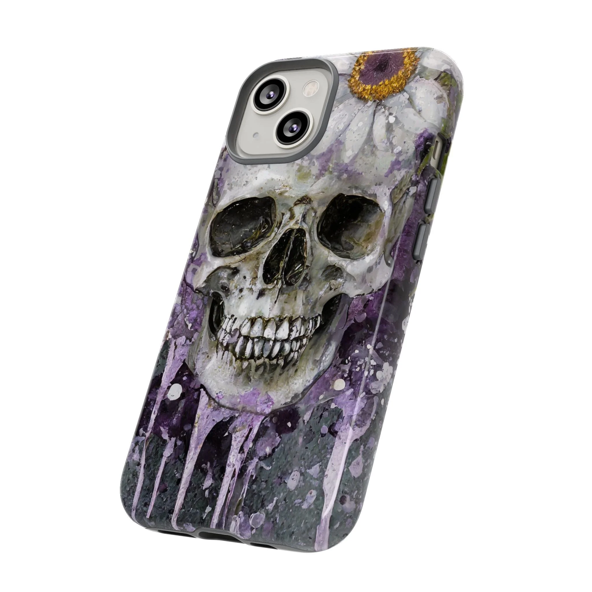 Plum Skull and Daisy Tough Phone Case - Image 61