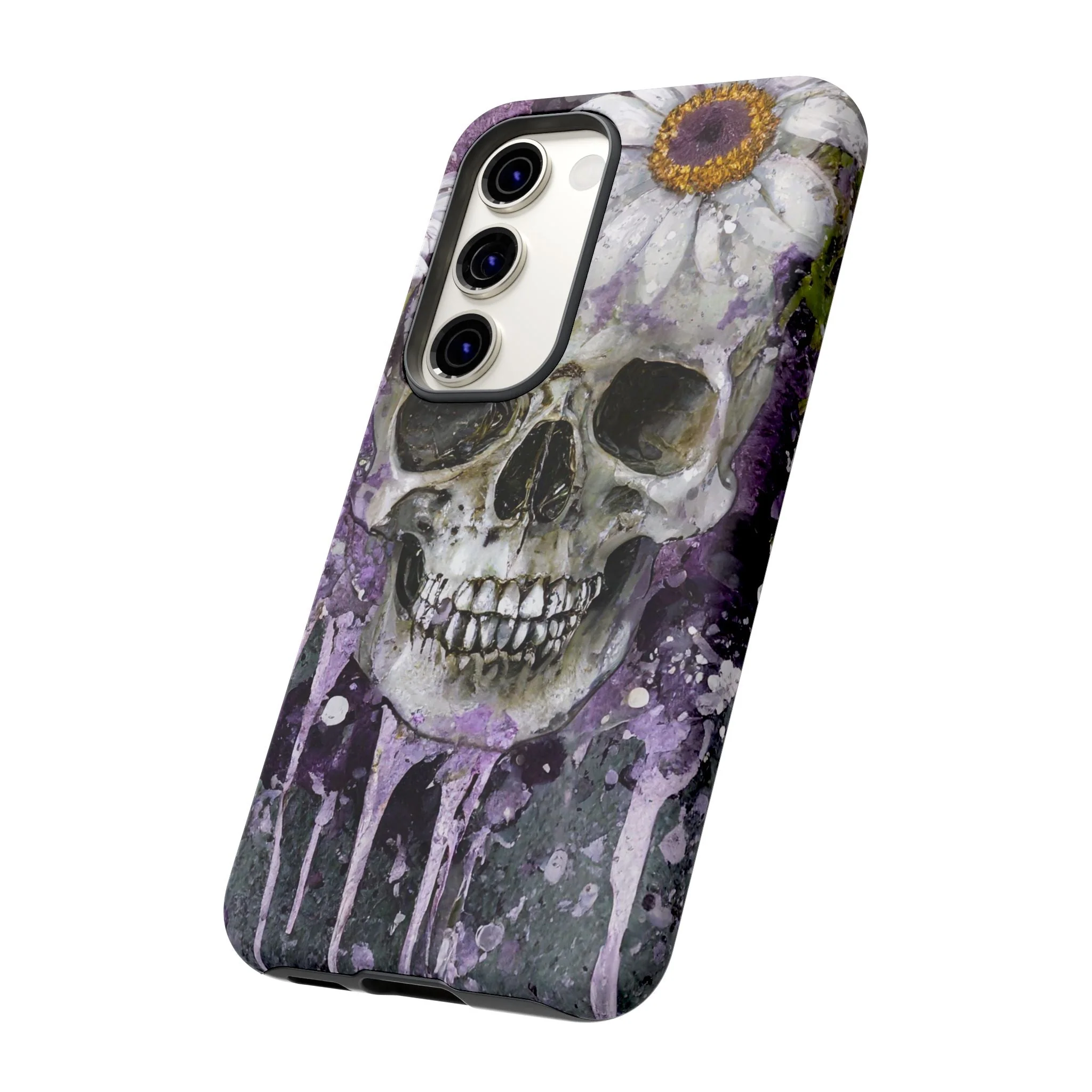 Plum Skull and Daisy Tough Phone Case - Image 70
