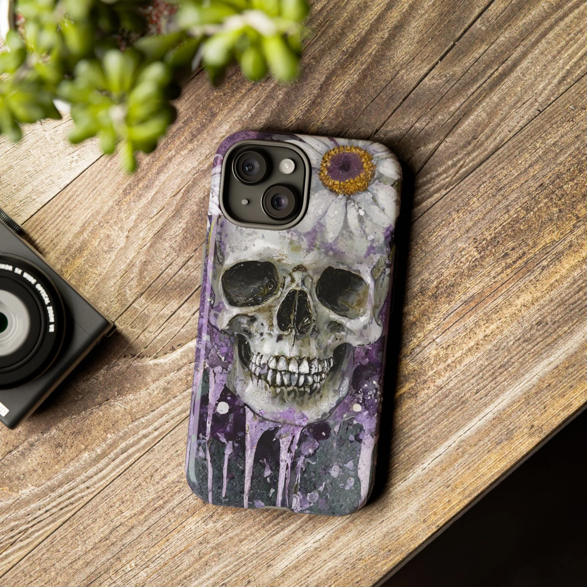 Plum Skull and Daisy Tough Phone Case - Image 80