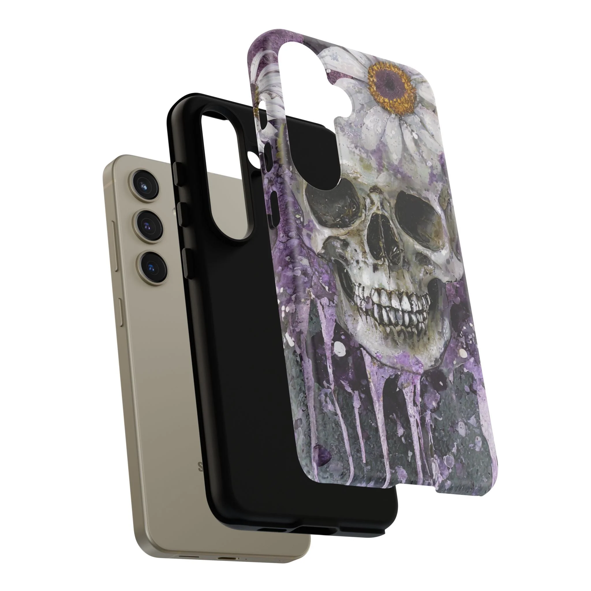 Plum Skull and Daisy Tough Phone Case - Image 88