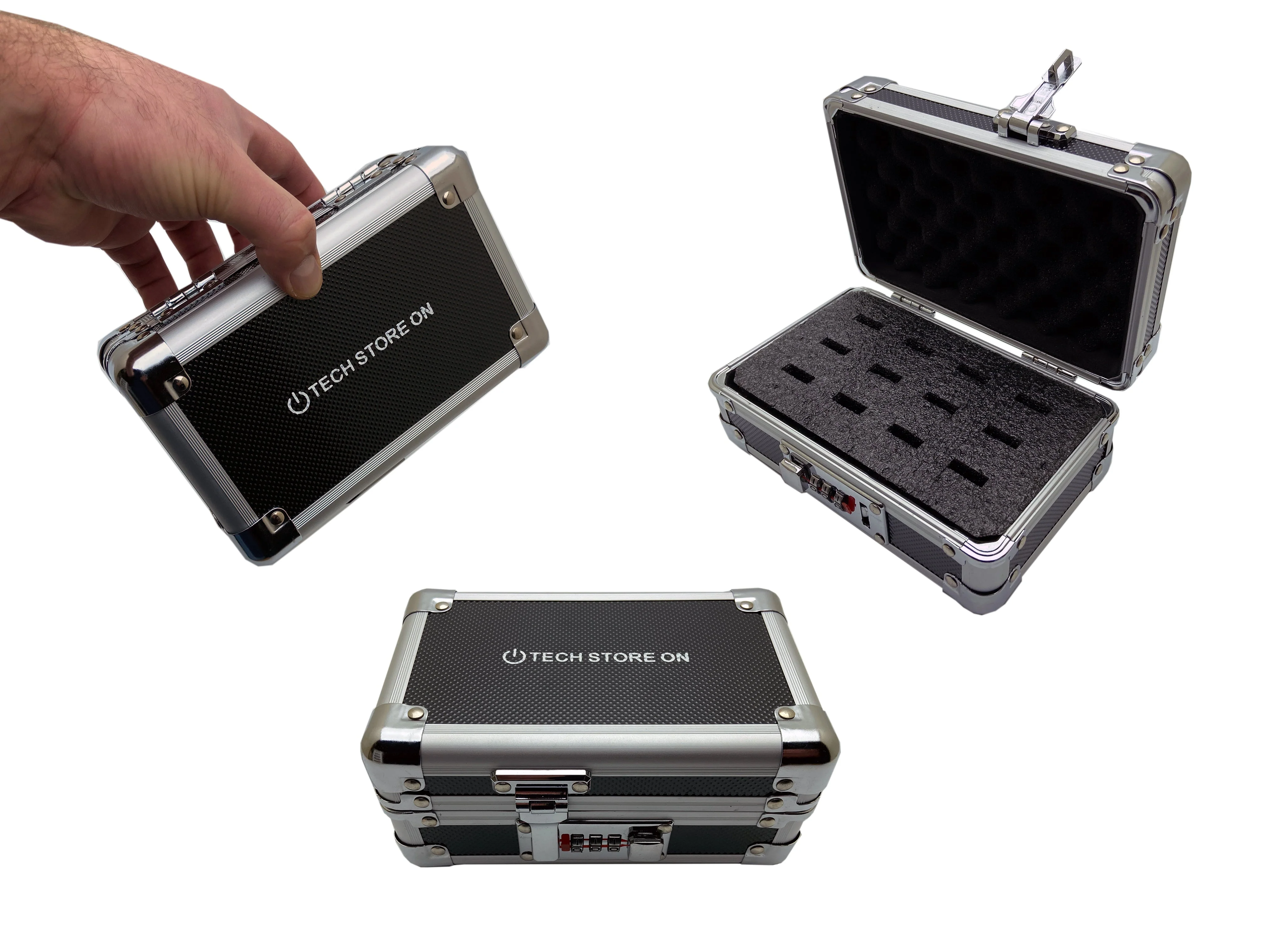 USB Drive Organizer Case (Aluminum β 12 Slots) β Shockproof Antistatic Storage Box with Lock