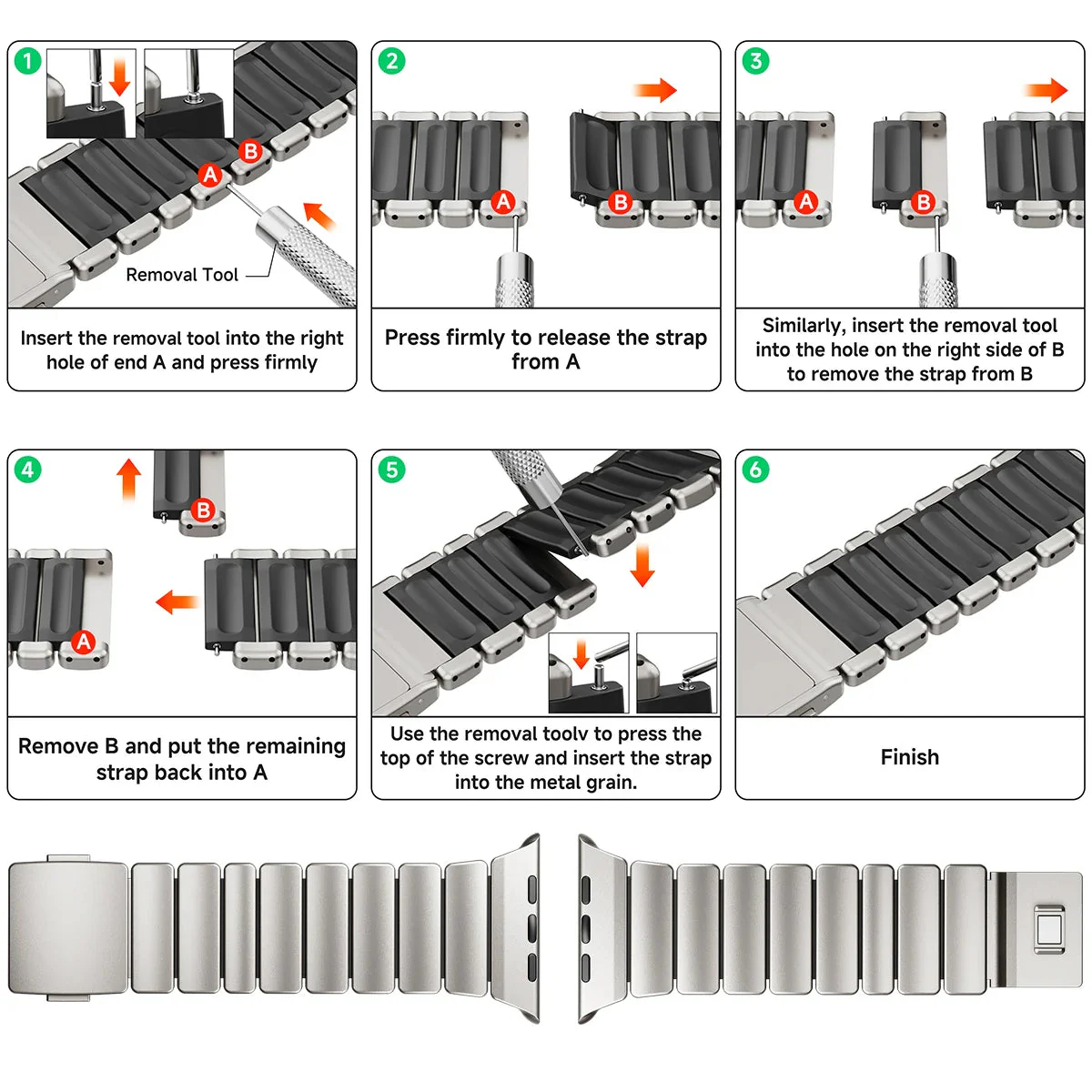 Premium Stainless Steel and Titanium Apple Watch Band | Soft Silicone Lining - Image 2