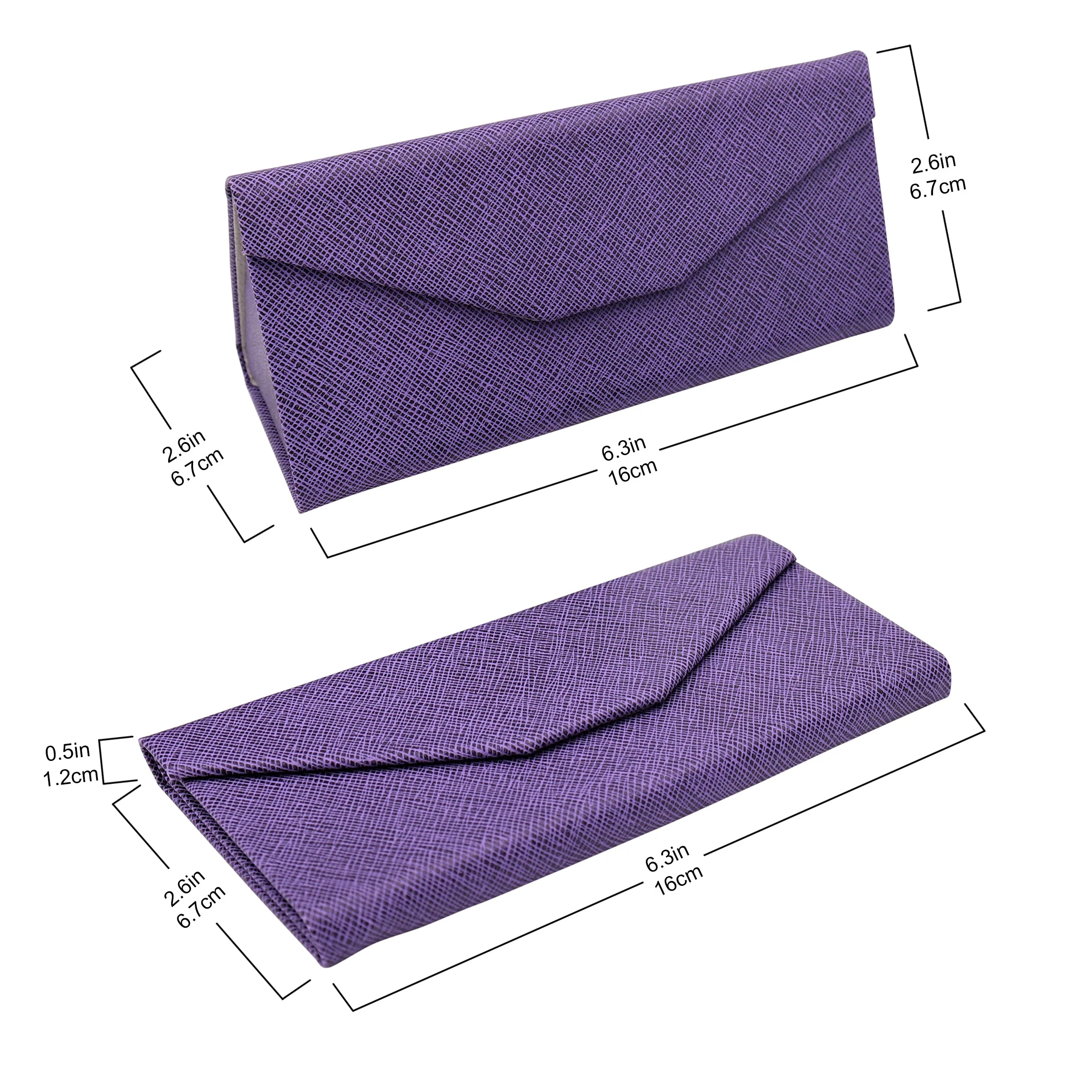 Purple Solid Color Glasses Case - Vegan Leather Magic Folding Hardcase - Image 3