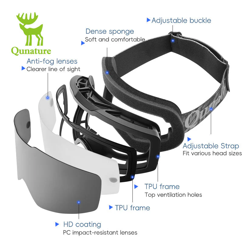 Qunature Frameless Anti-Fog Ski Goggles with UV Protection and Wide View - Image 3