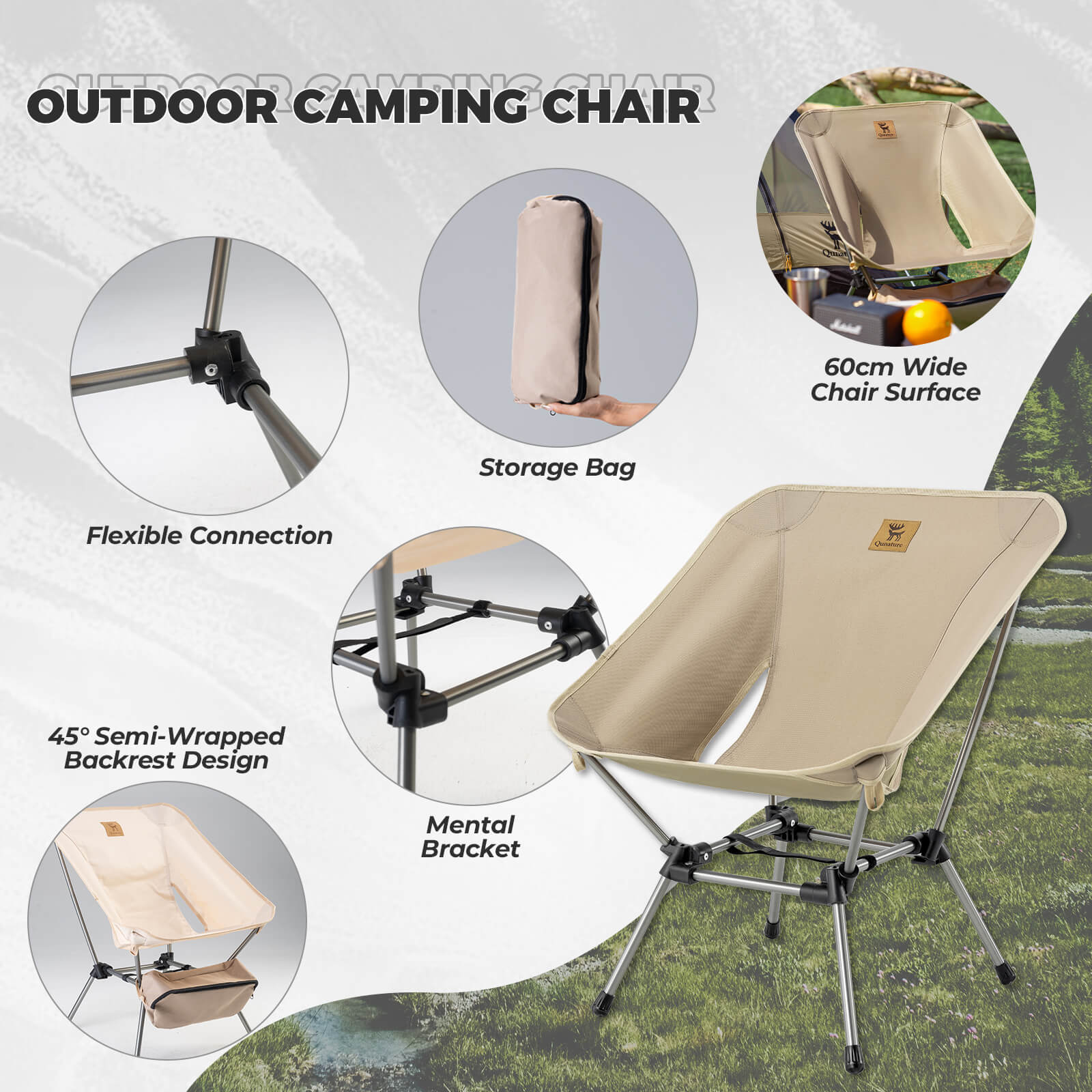 Qunature Lightweight Folding Camp Chair with Storage Bag - Image 7