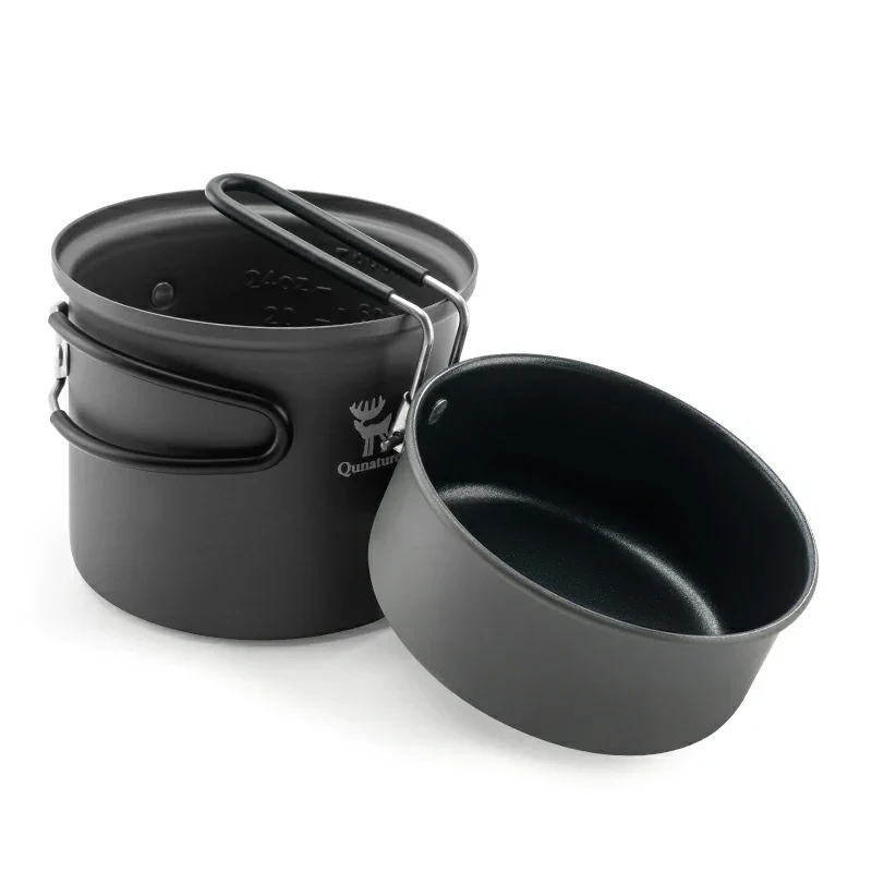 Qunature Ultra-Light Aluminum Camping Cookware Set with Nestable Design Handle - Image 3