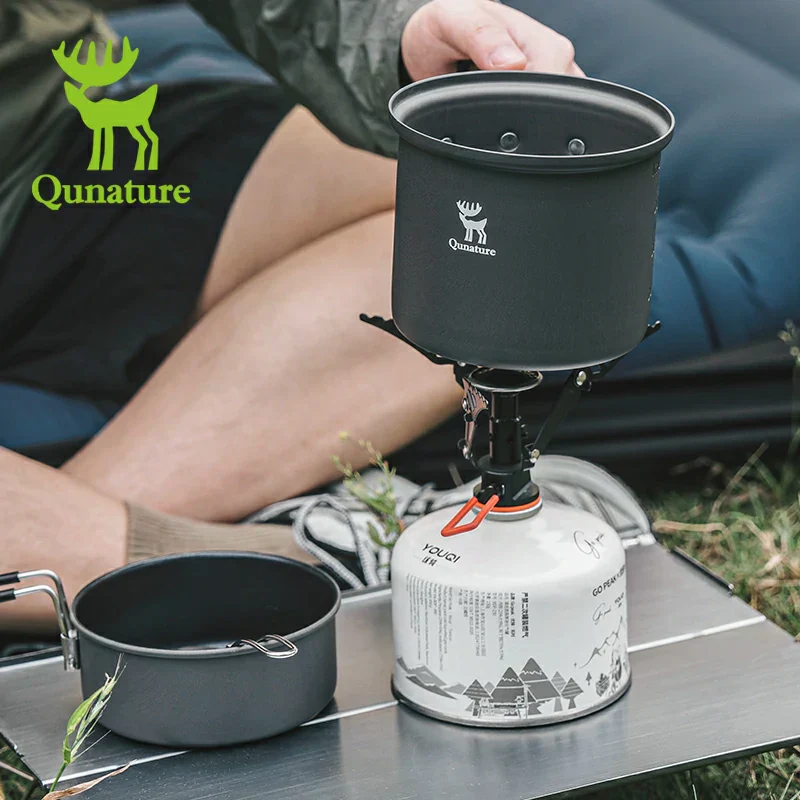 Qunature Ultra-Light Aluminum Camping Cookware Set with Nestable Design Handle - Image 6