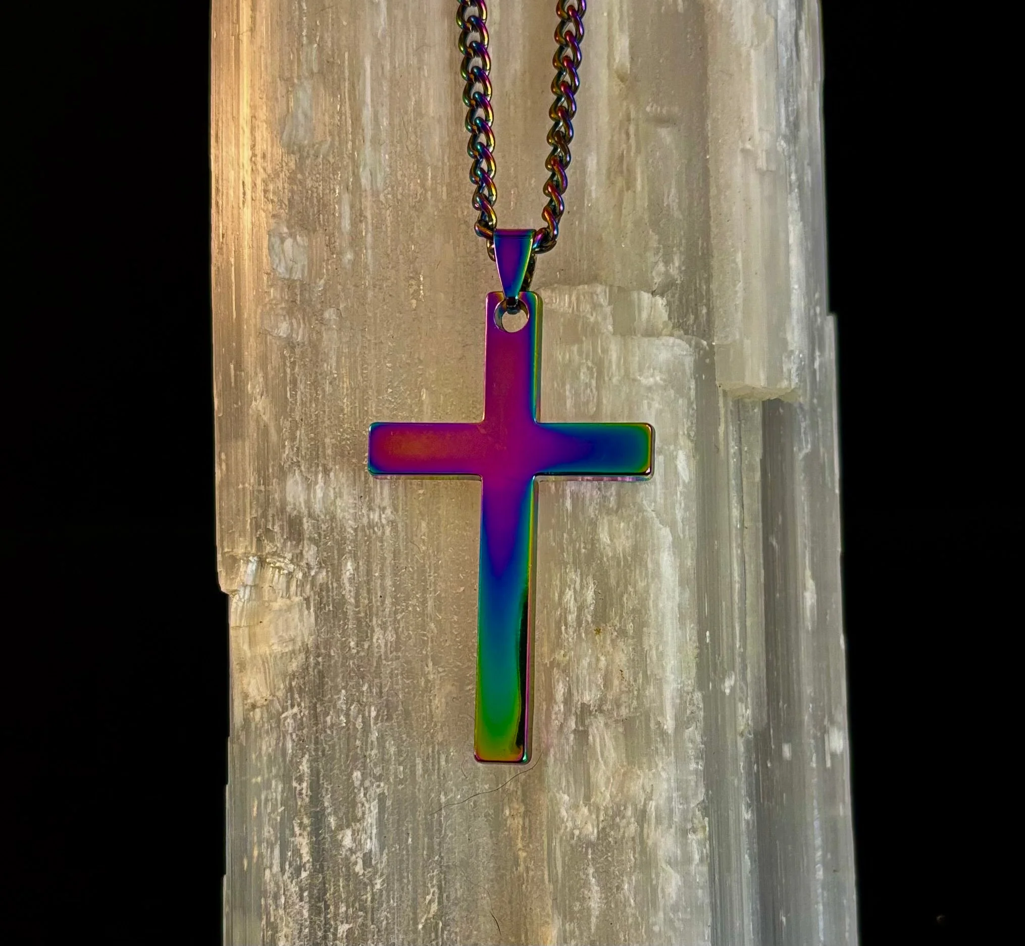 š Rainbow Cross Necklace ā Pride Inspired Pendant with 22" Chain - Image 3