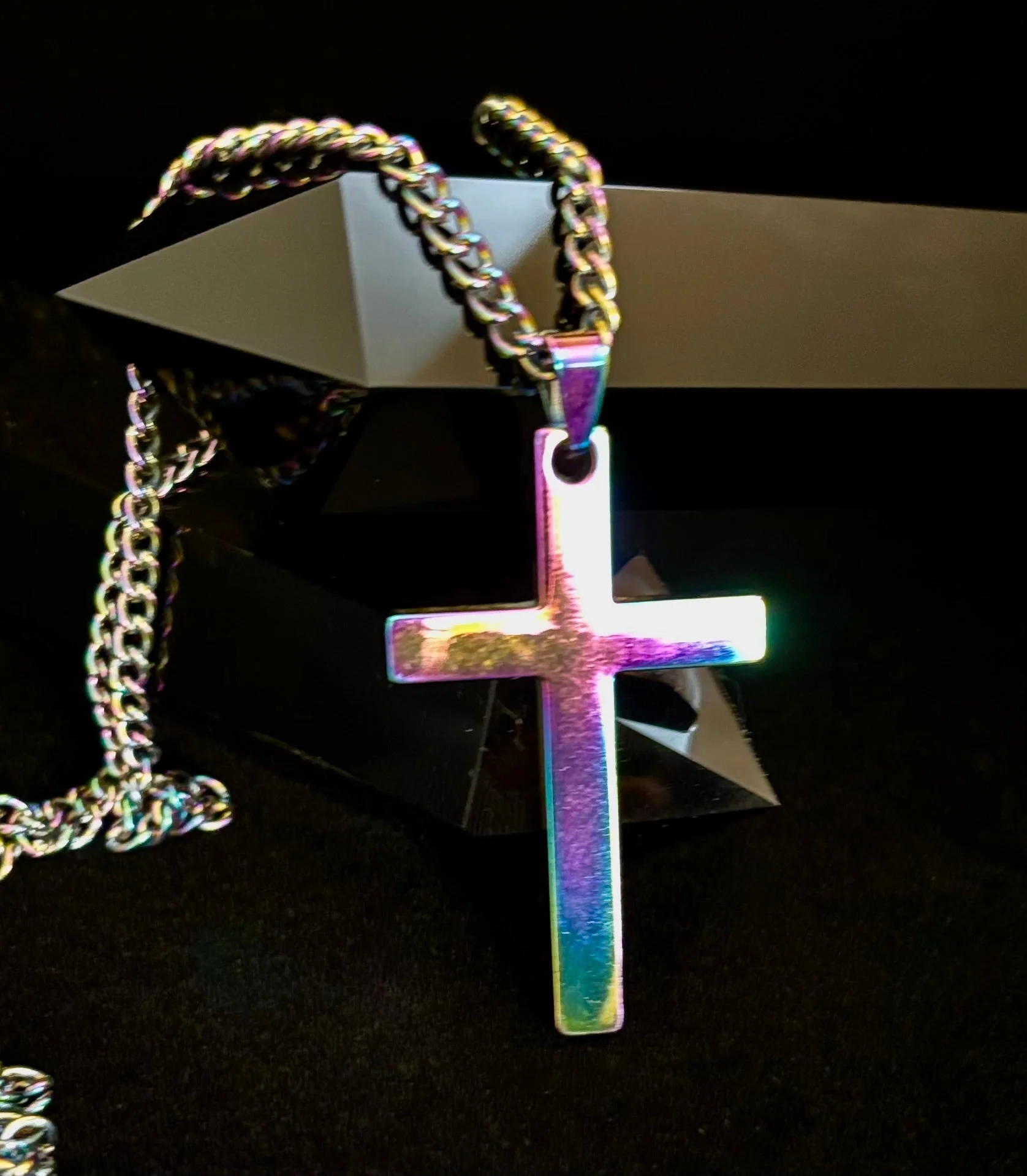 š Rainbow Cross Necklace ā Pride Inspired Pendant with 22" Chain - Image 4
