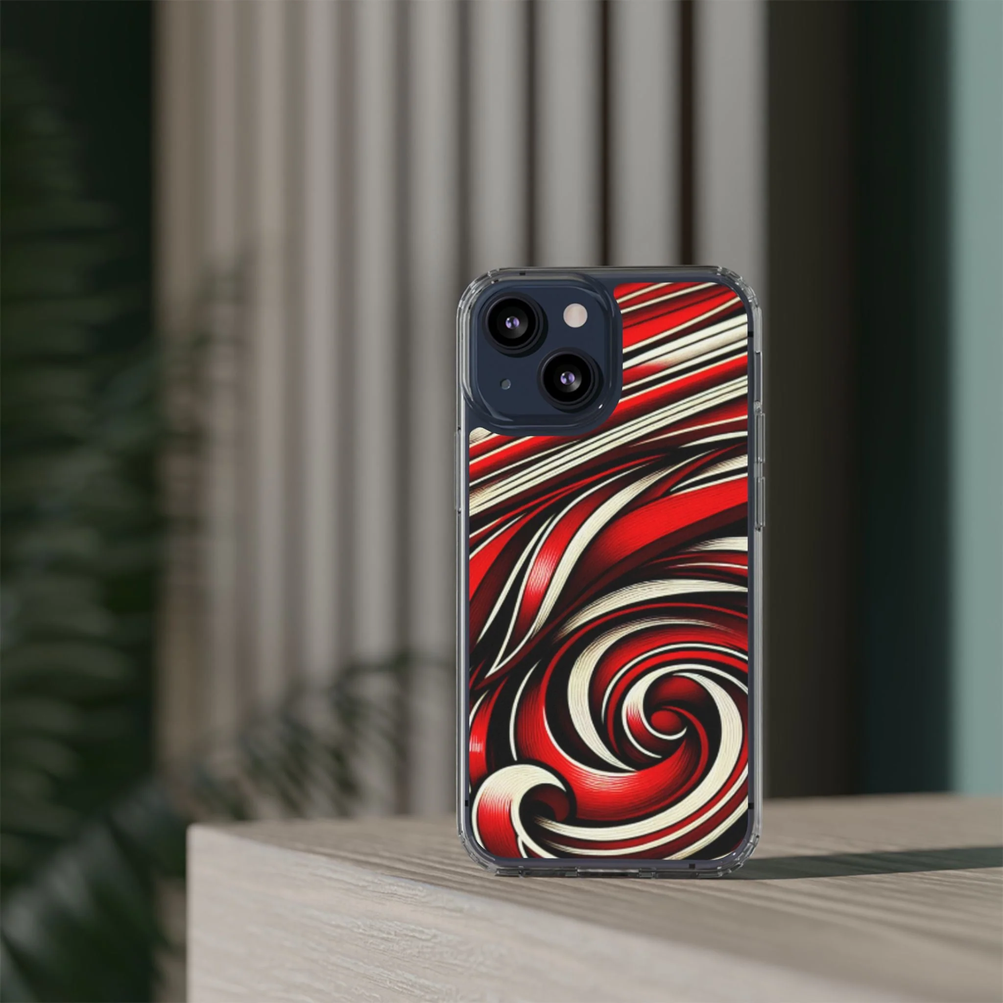 Red & White Swirl Abstract Clear Phone Case - Image 33