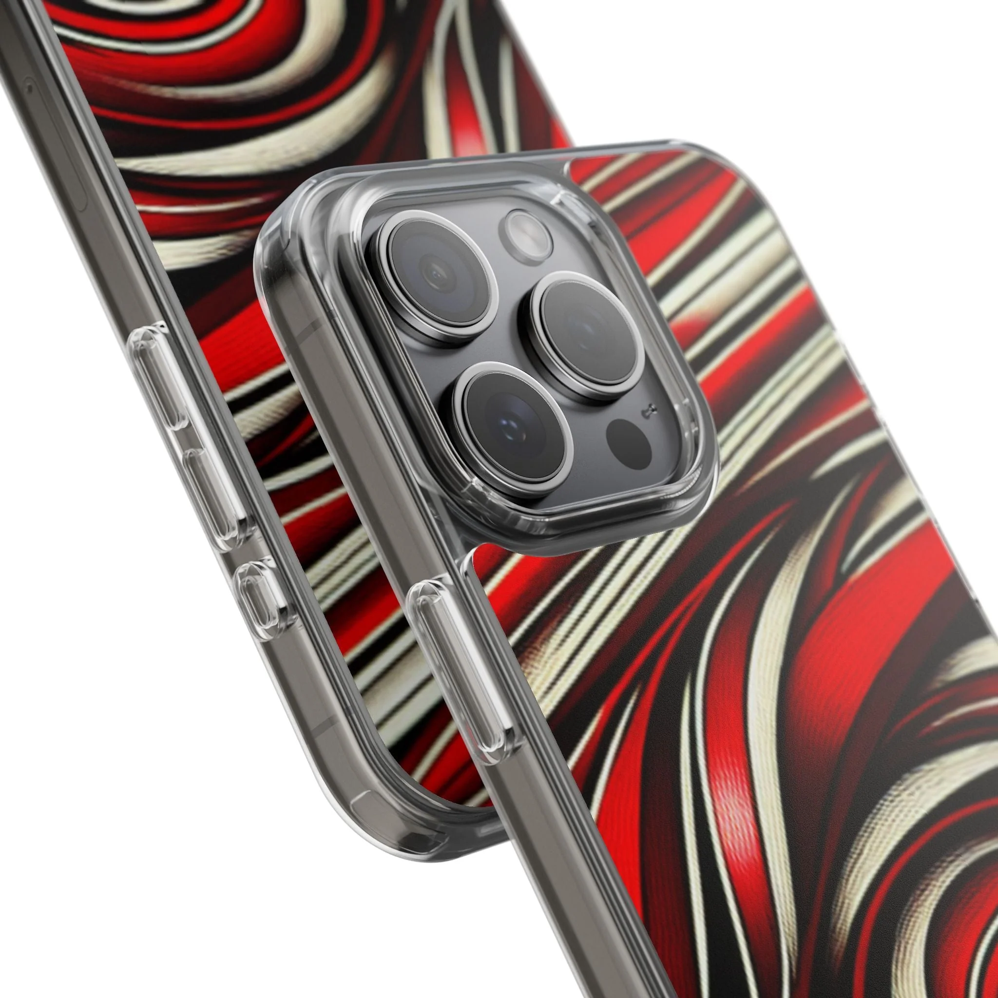 Red & White Swirl Abstract Clear Phone Case - Image 71