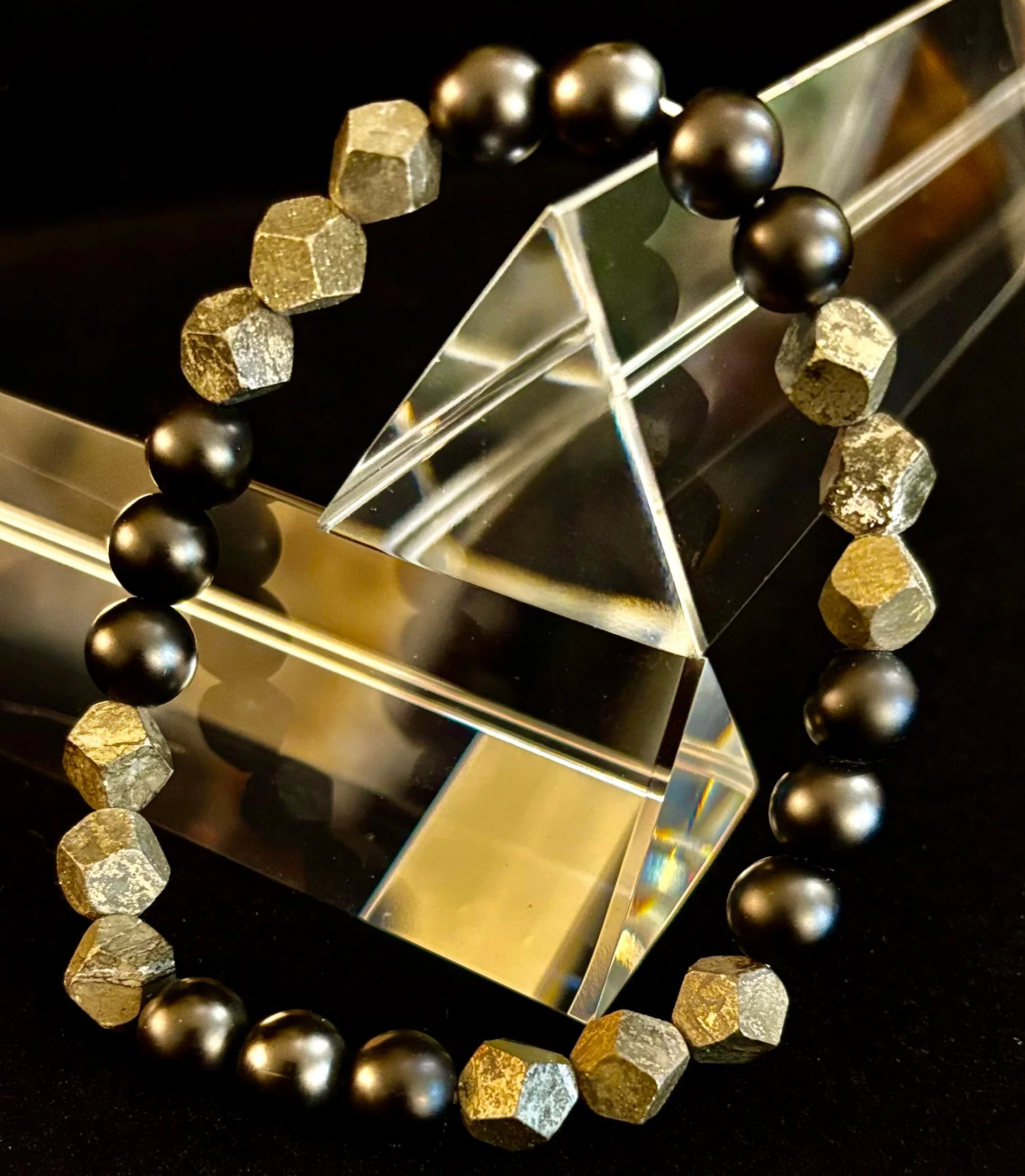 Rhombus Cut Yellow Iron Pyrite Bracelet β Strength & Confidence - Medium to Large Wrists - Image 2