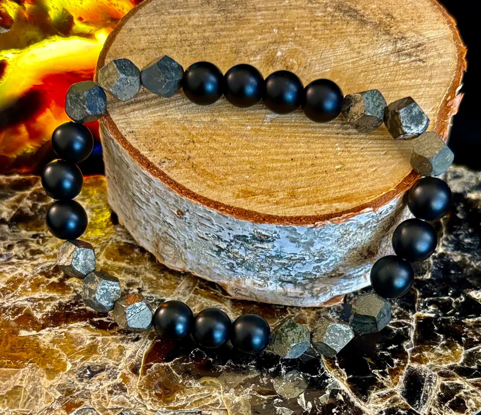 Rhombus Cut Yellow Iron Pyrite Bracelet β Strength & Confidence - Medium to Large Wrists - Image 4