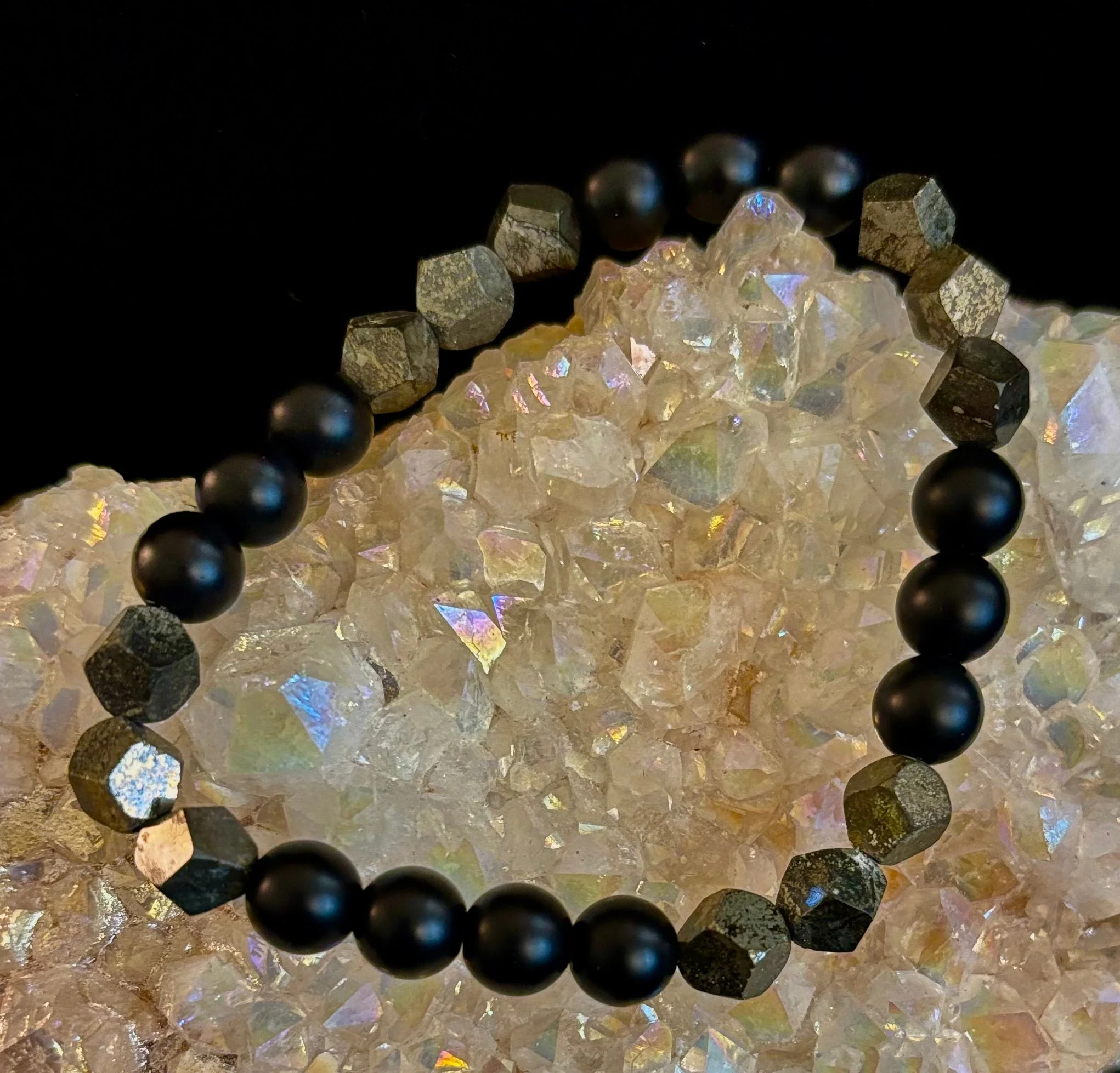Rhombus Cut Yellow Iron Pyrite Bracelet β Strength & Confidence - Medium to Large Wrists - Image 6