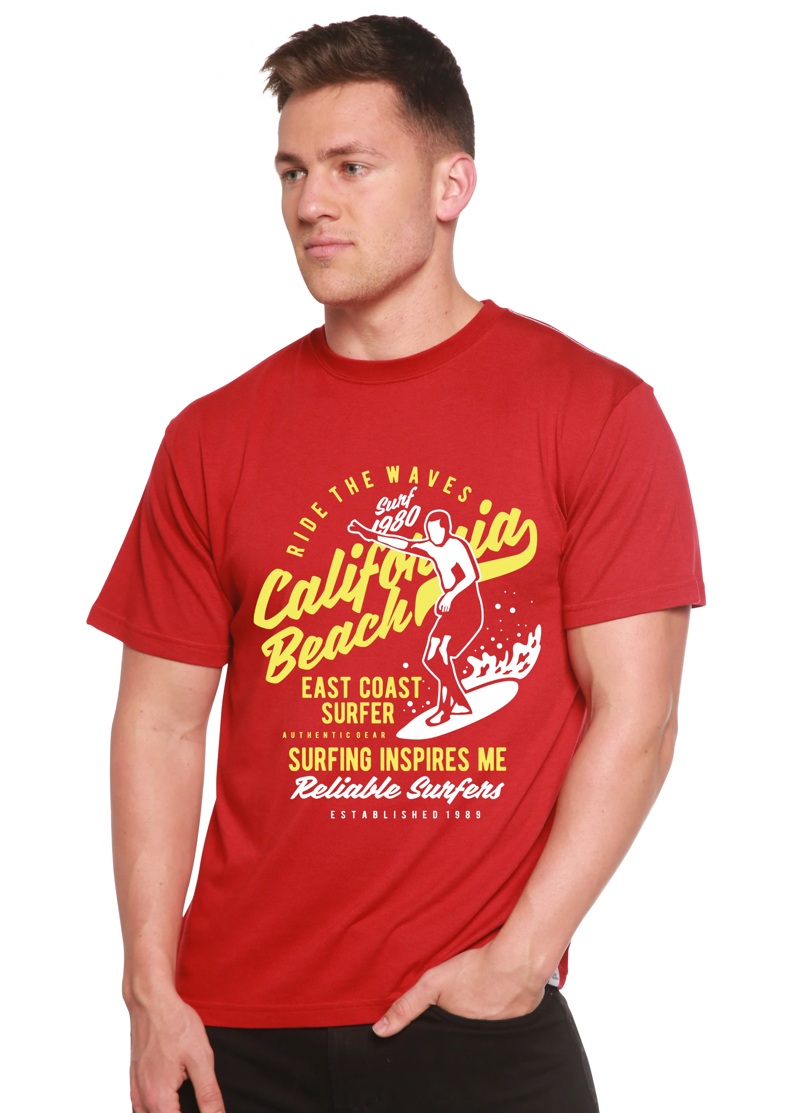Ride The Waves Spun Bamboo® Men's Bamboo Viscose/Organic Cotton Short Sleeve Graphic T-Shirt - Image 4