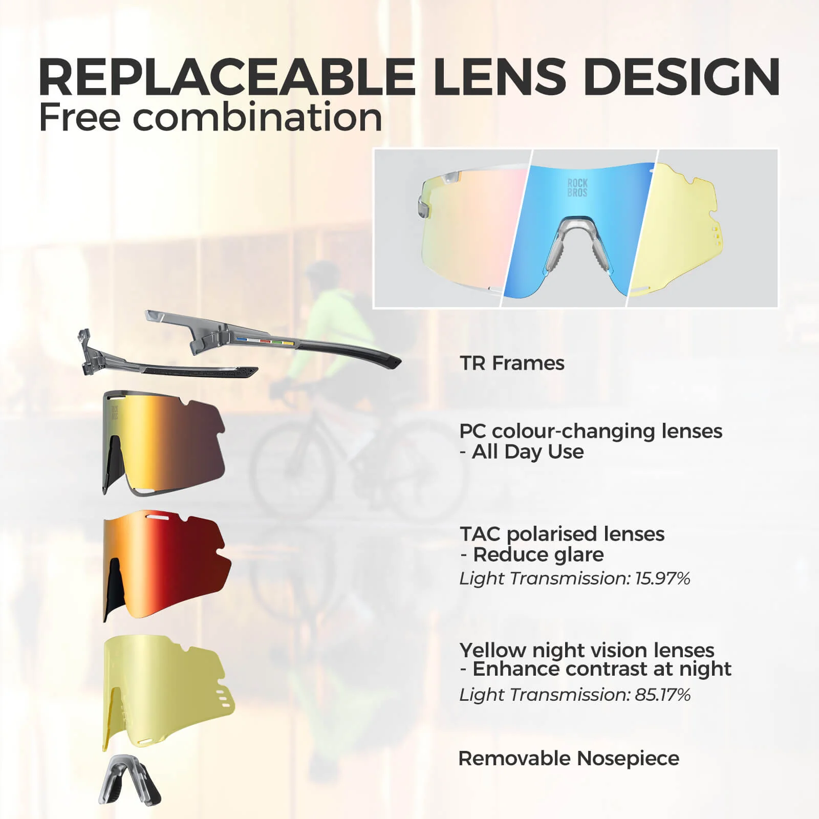 ROAD-TO-SKY BOUNDLESS Photochromic Cycling Glasses 3 Lens Set - Image 13