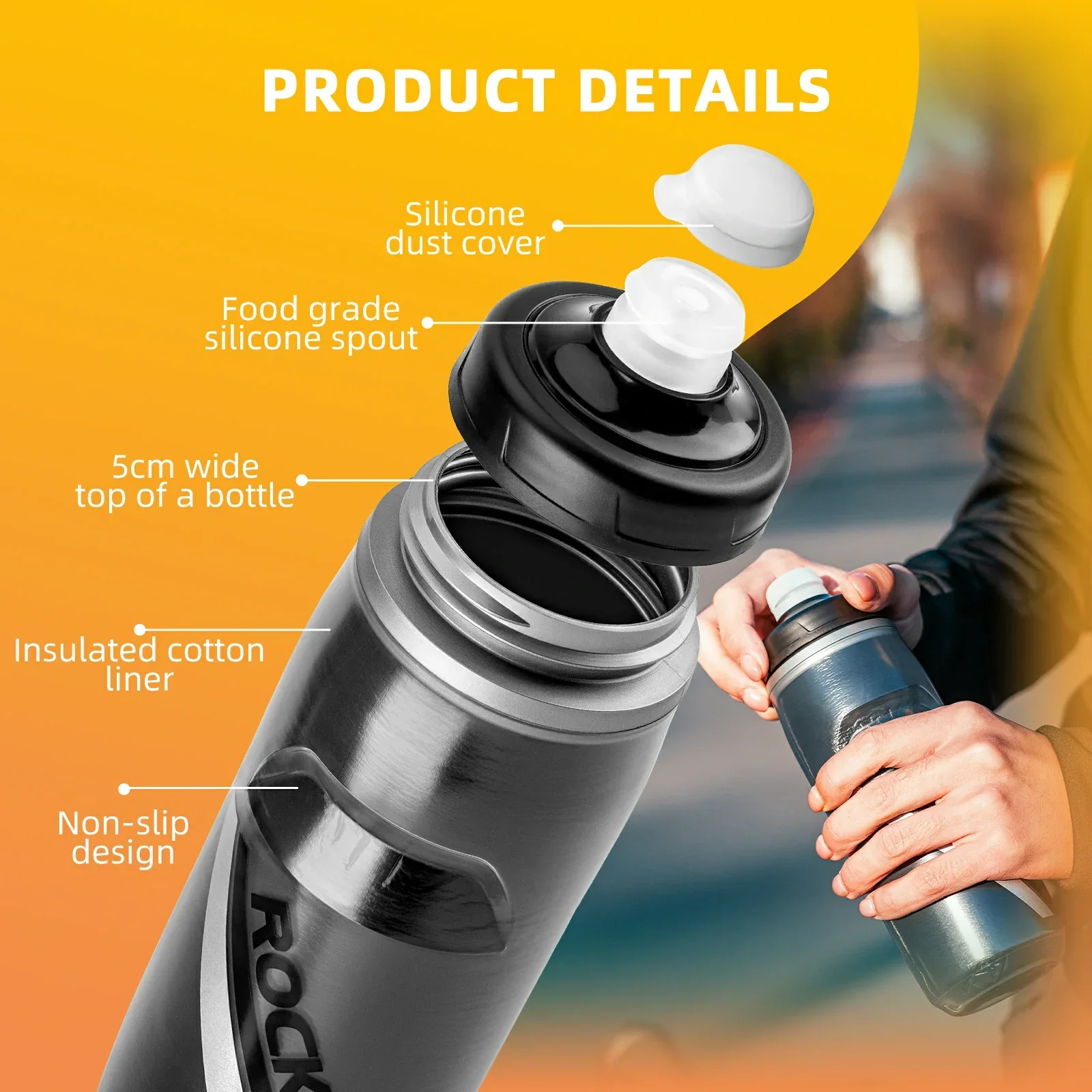 ROCKBROS 21OZ Insulated Bike Water Bottle - Image 9