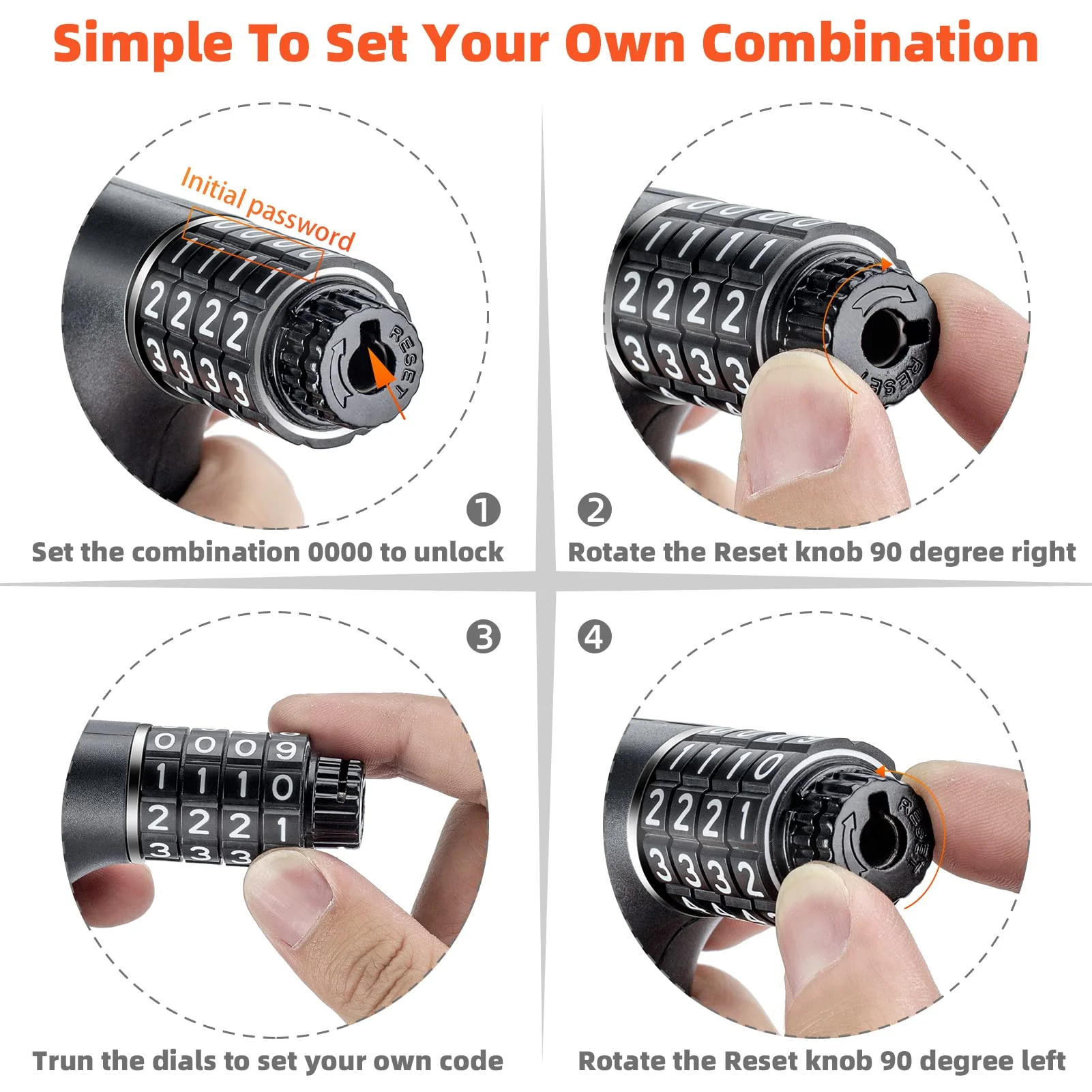 ROCKBROS 3.2FT Heavy Duty Bike Chain Lock Anti-Theft Security Lock Resettable Combination 2 Keys - Image 6